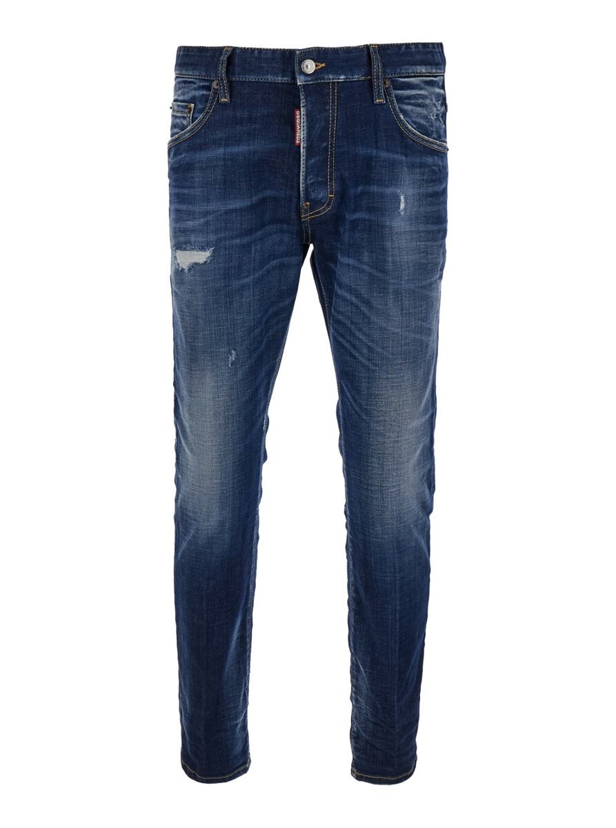 Dsquared2 'SKATER' BLUE FITTED JEANS WITH LOGO PATCH IN STRETCH COTTON DENIM MAN - 1