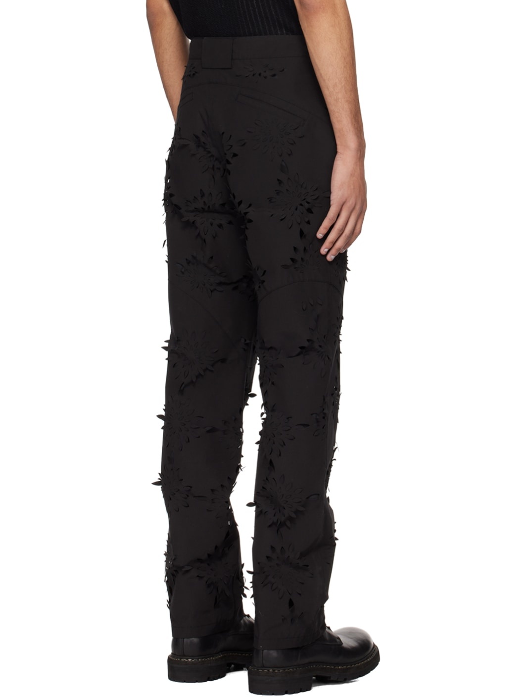 Black Laser-Slashed Flower Trousers - 3