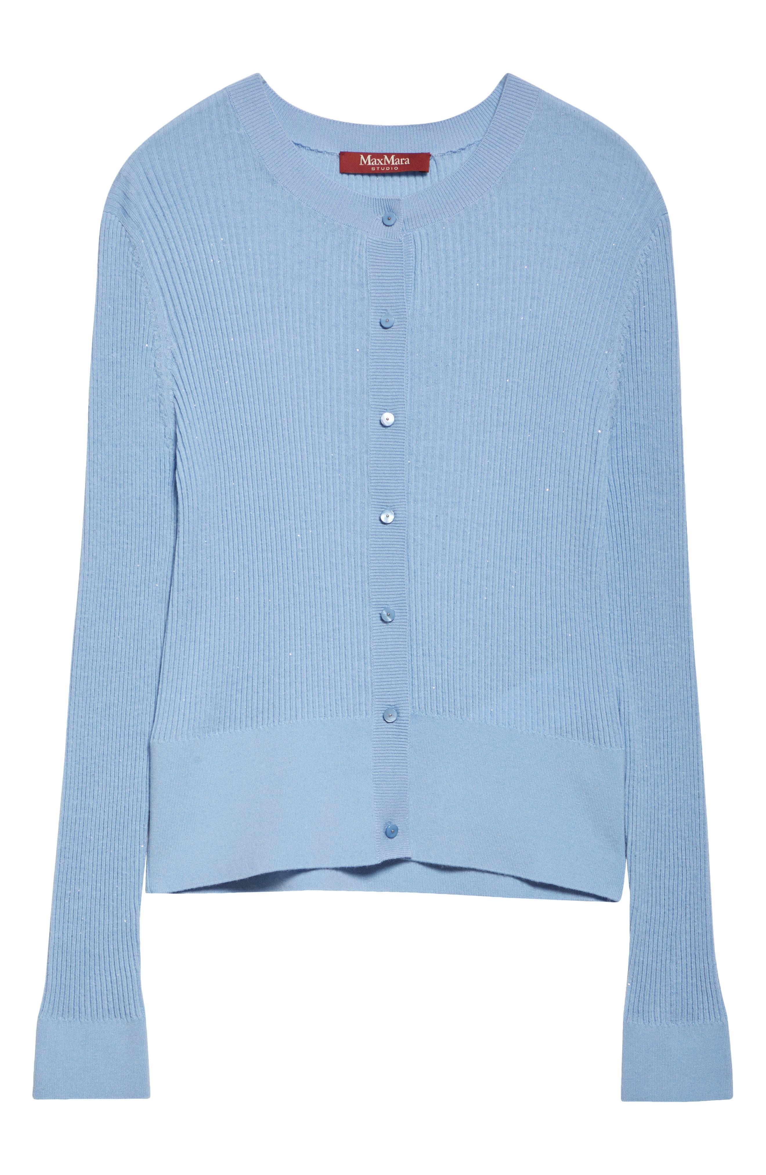 Max Mara Ribera Sequin Rib Fitted Silk & Wool Cardigan in Light Blue at Nordstrom - 5