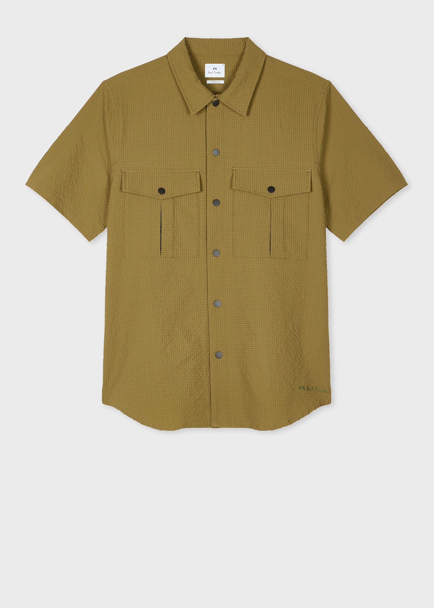 Khaki Recycled-Polyester Bubble Seersucker Shirt - 1