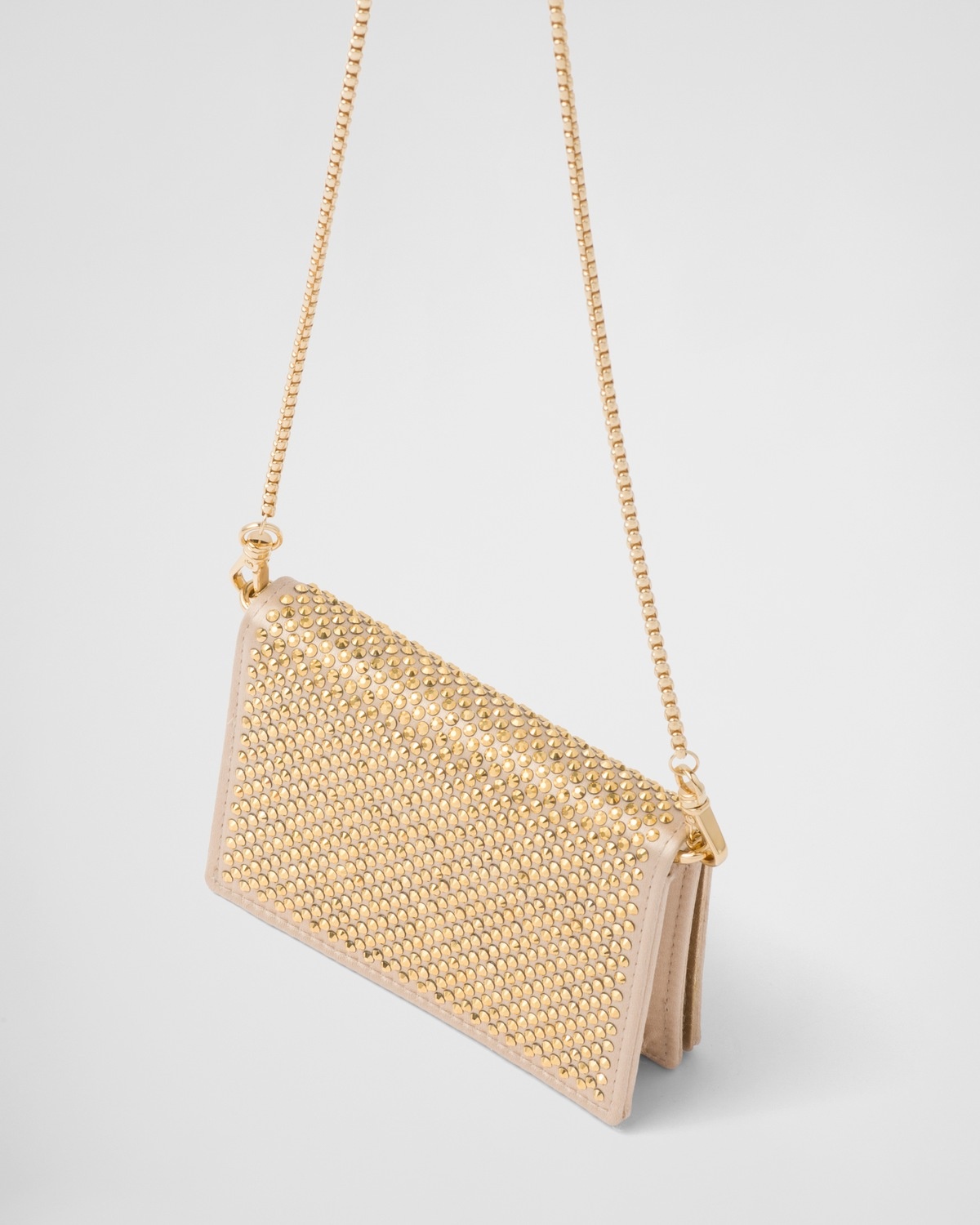 PRADA＊Sequined card holder スパンコールカードホルダー＊送込 PRADA Satin Crystal Metal Triangle Logo Card Holder With