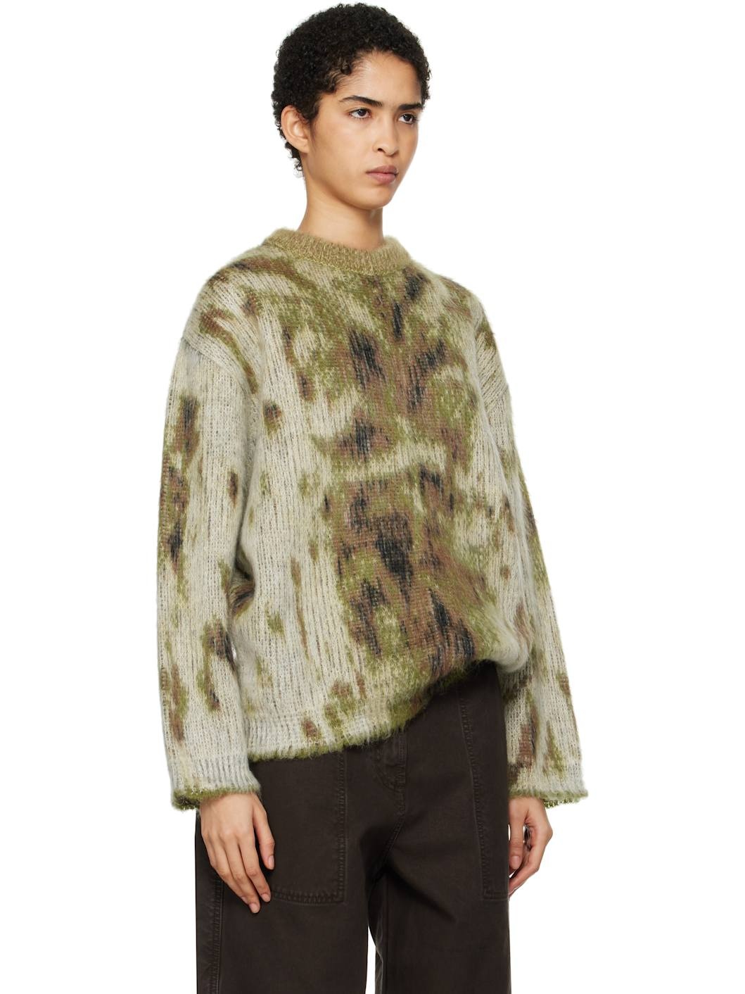 Khaki Abstract Knit Sweater - 2