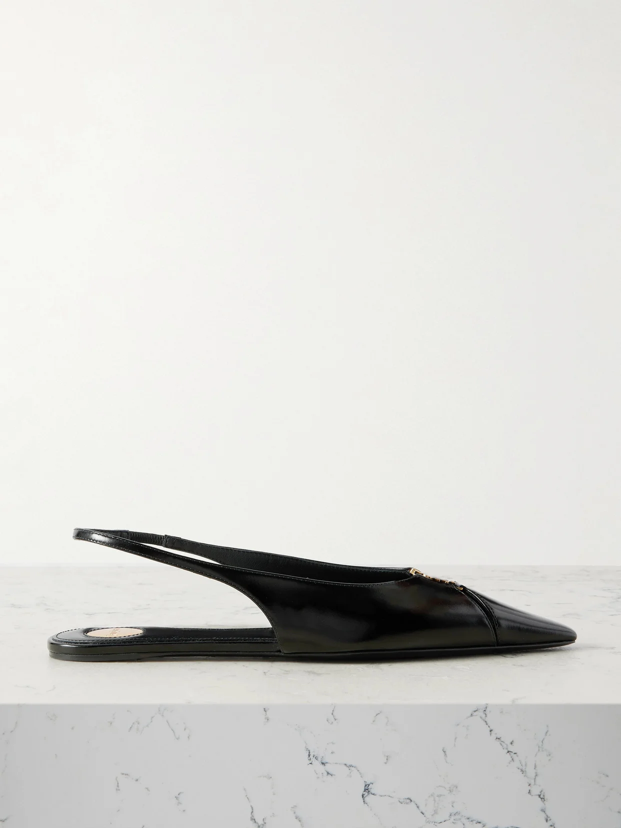 Babylone Embellished Leather Slingback Point-toe Flats - 1