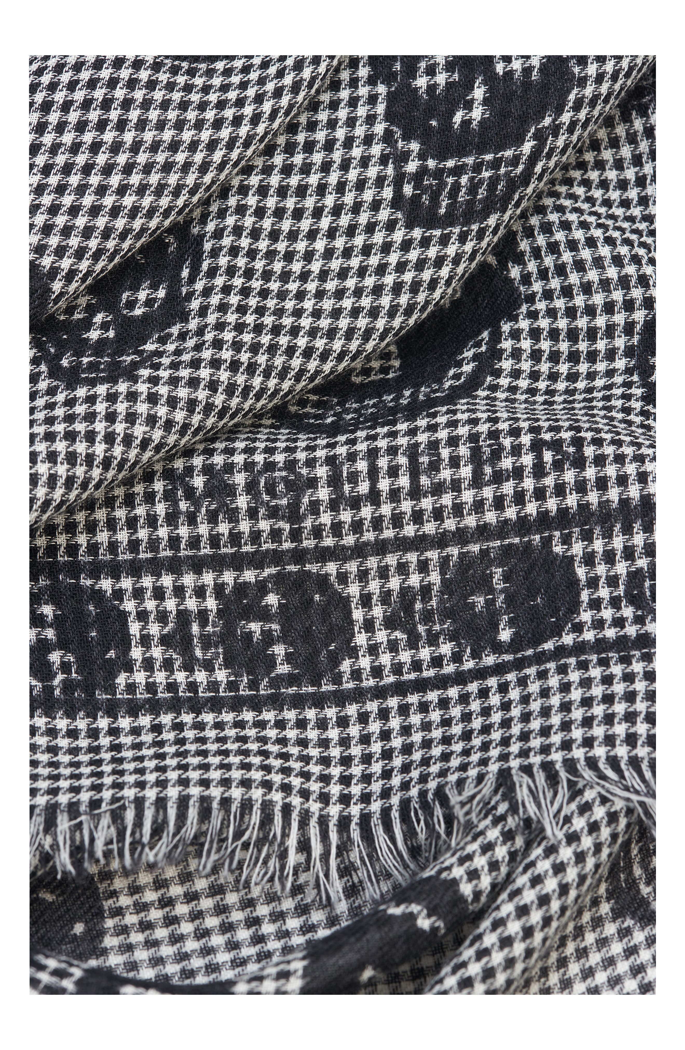 McQueen Skull Houndstooth Wool & Silk Fringe Scarf in Black/Ivory at Nordstrom - 4