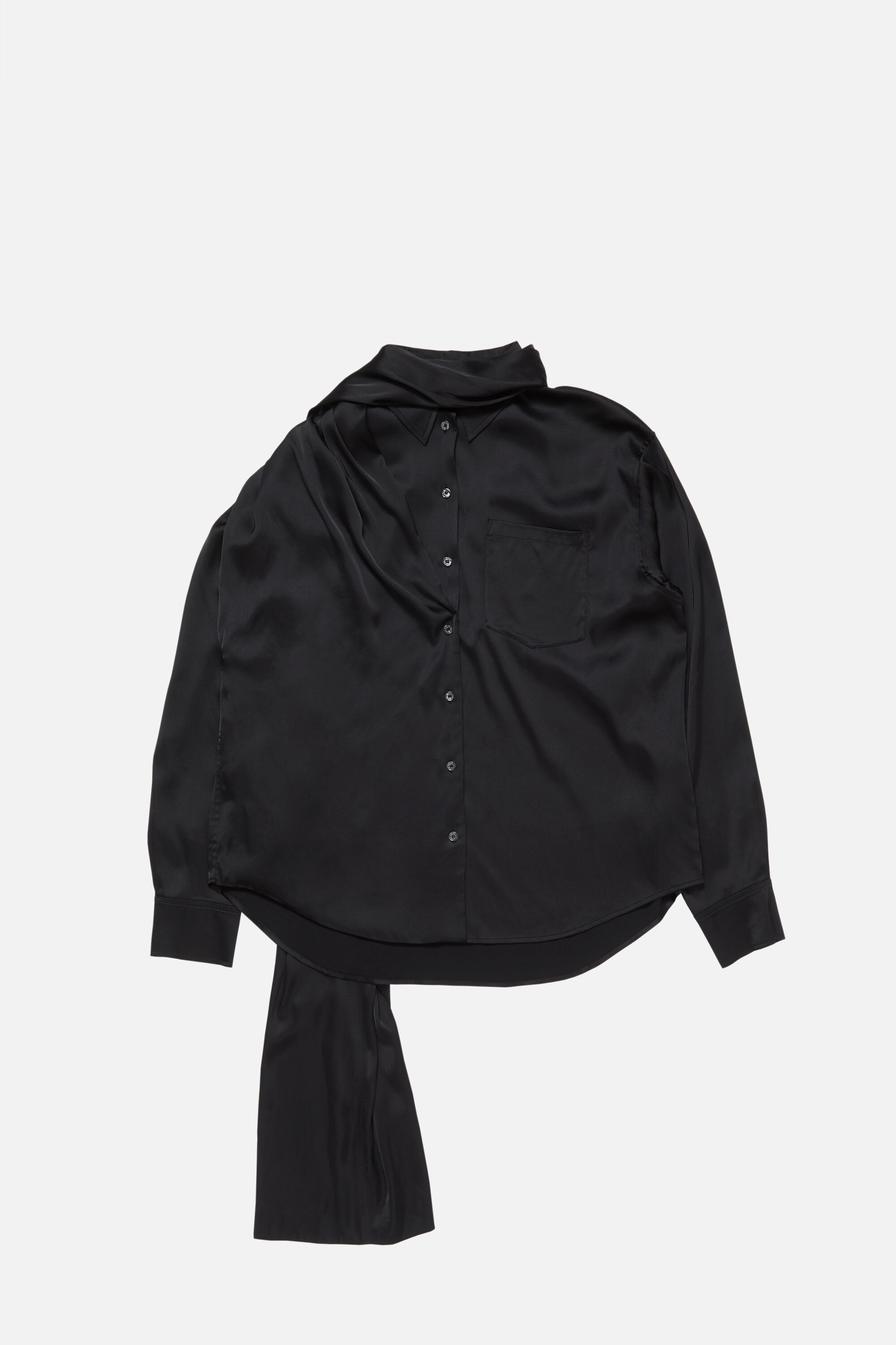 Layered Satin Blouse - Black - 6