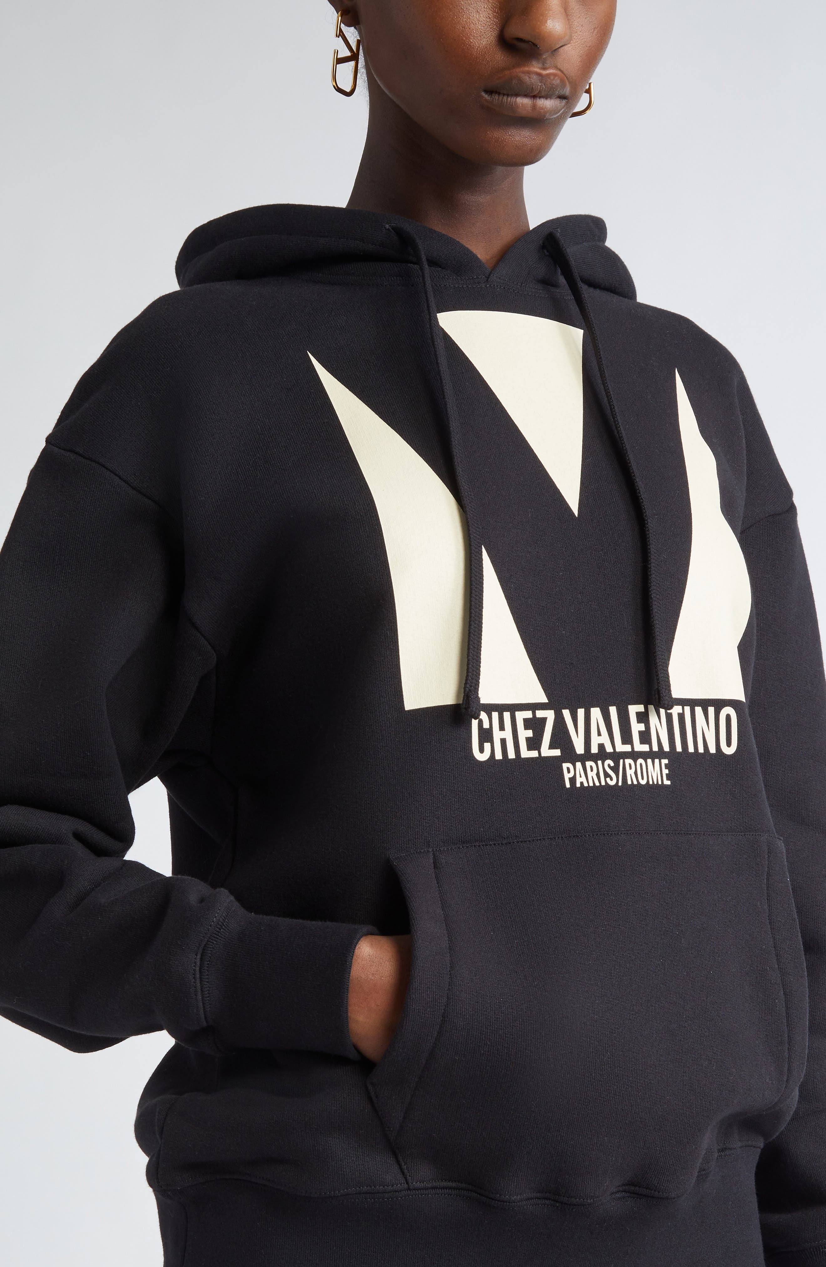 Valentino Garavani Chez Valentino Oversize Fleece Graphic Hoodie in Black at Nordstrom - 5