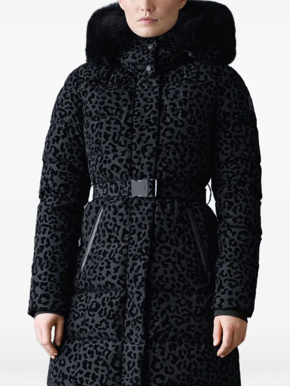 Calina- Flpz fur hooded belted down jacket - 1