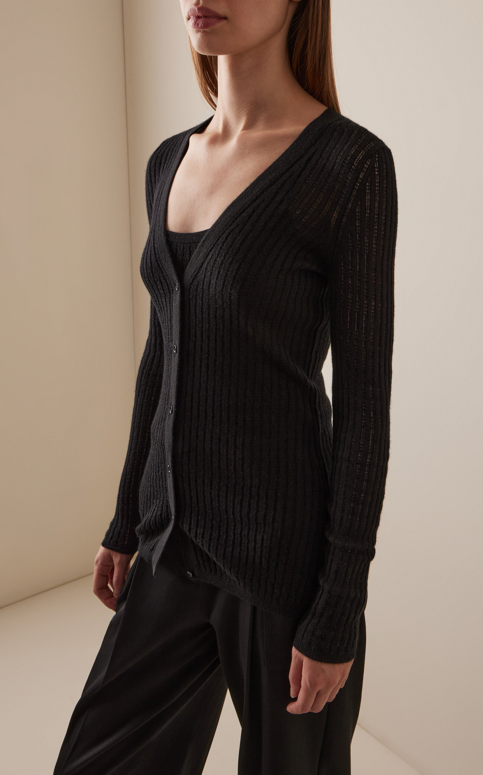 Emma Pointelle-Knit Cashmere-Silk Cardigan black - 3
