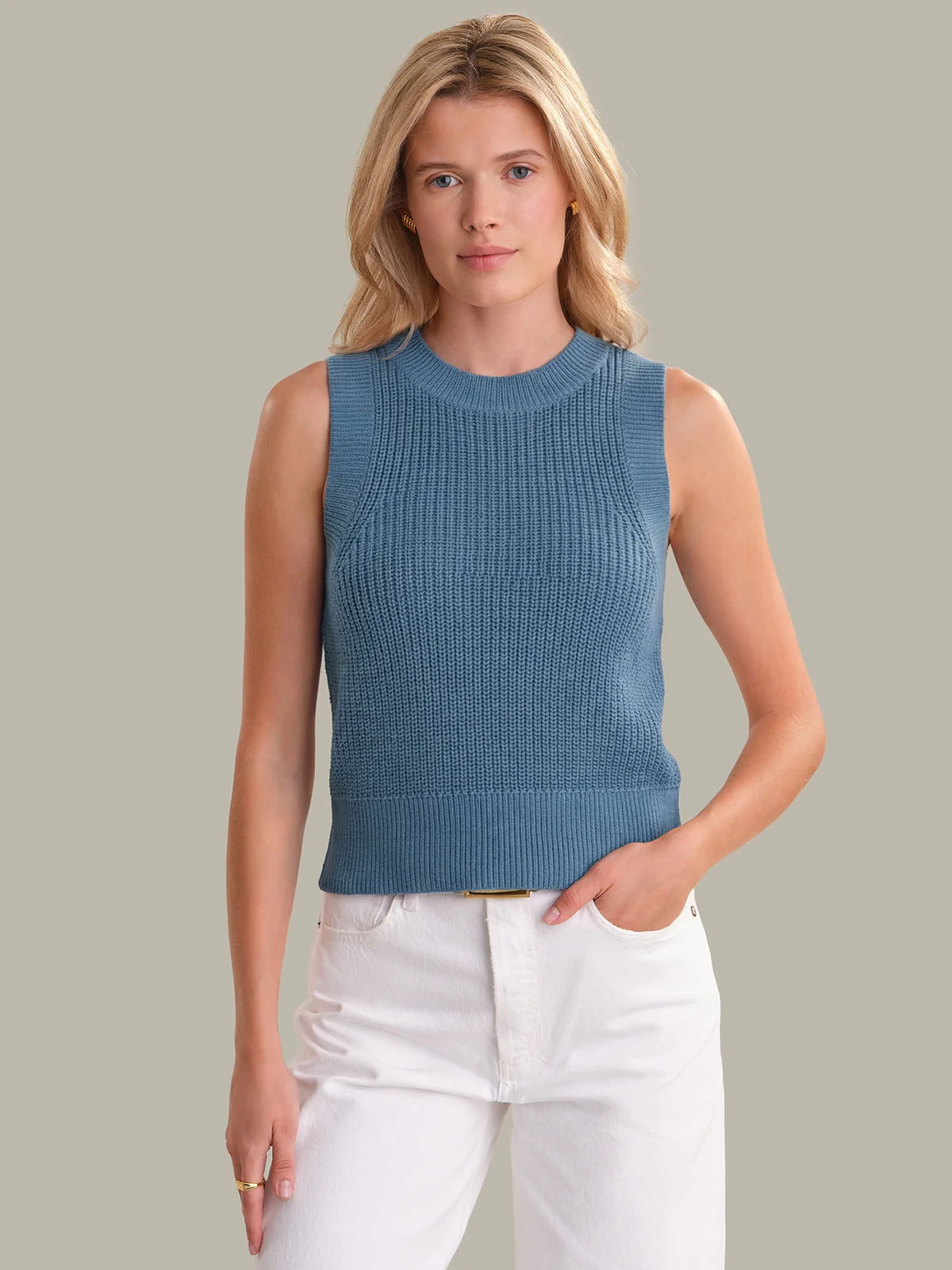 Demi: High Crewneck Cotton Tank - 1