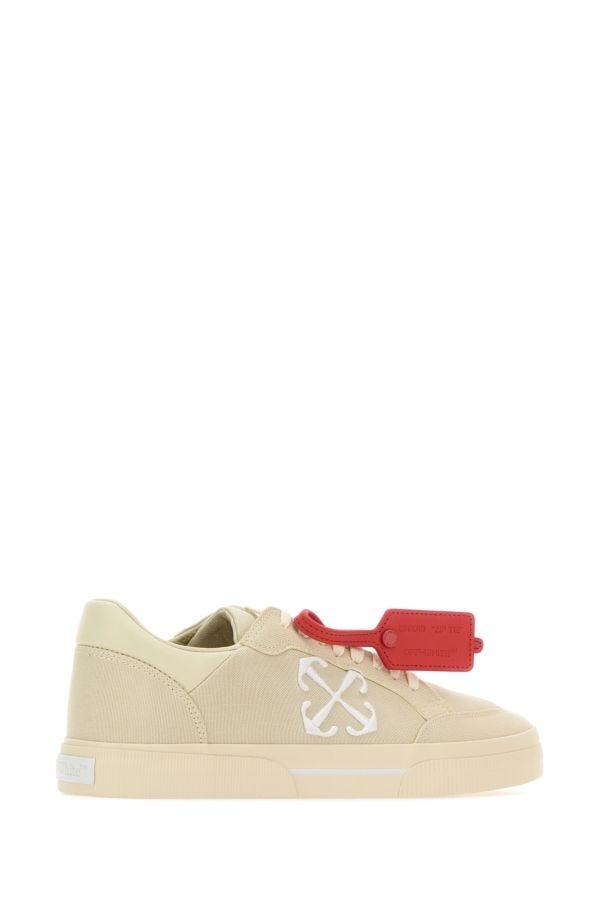 Off White Man Sand Canvas New Low Vulcanized Sneakers - 3