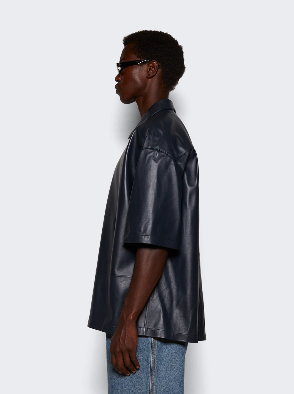 Nappa Lambskin Short Sleeve Shirt Dark Navy - 4