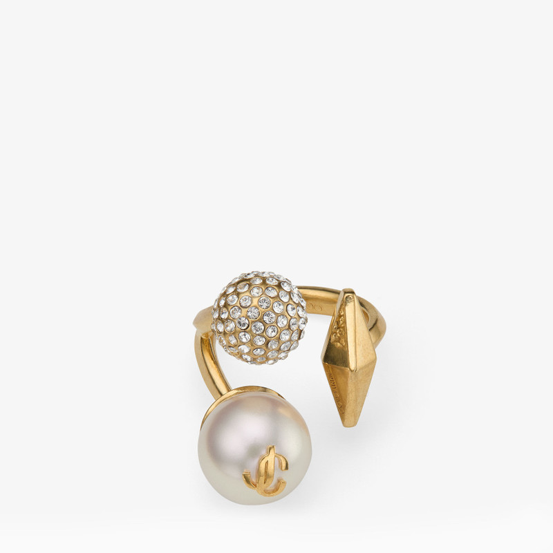 Multi Charm Ring Gold-Finish Pearl Ring 5