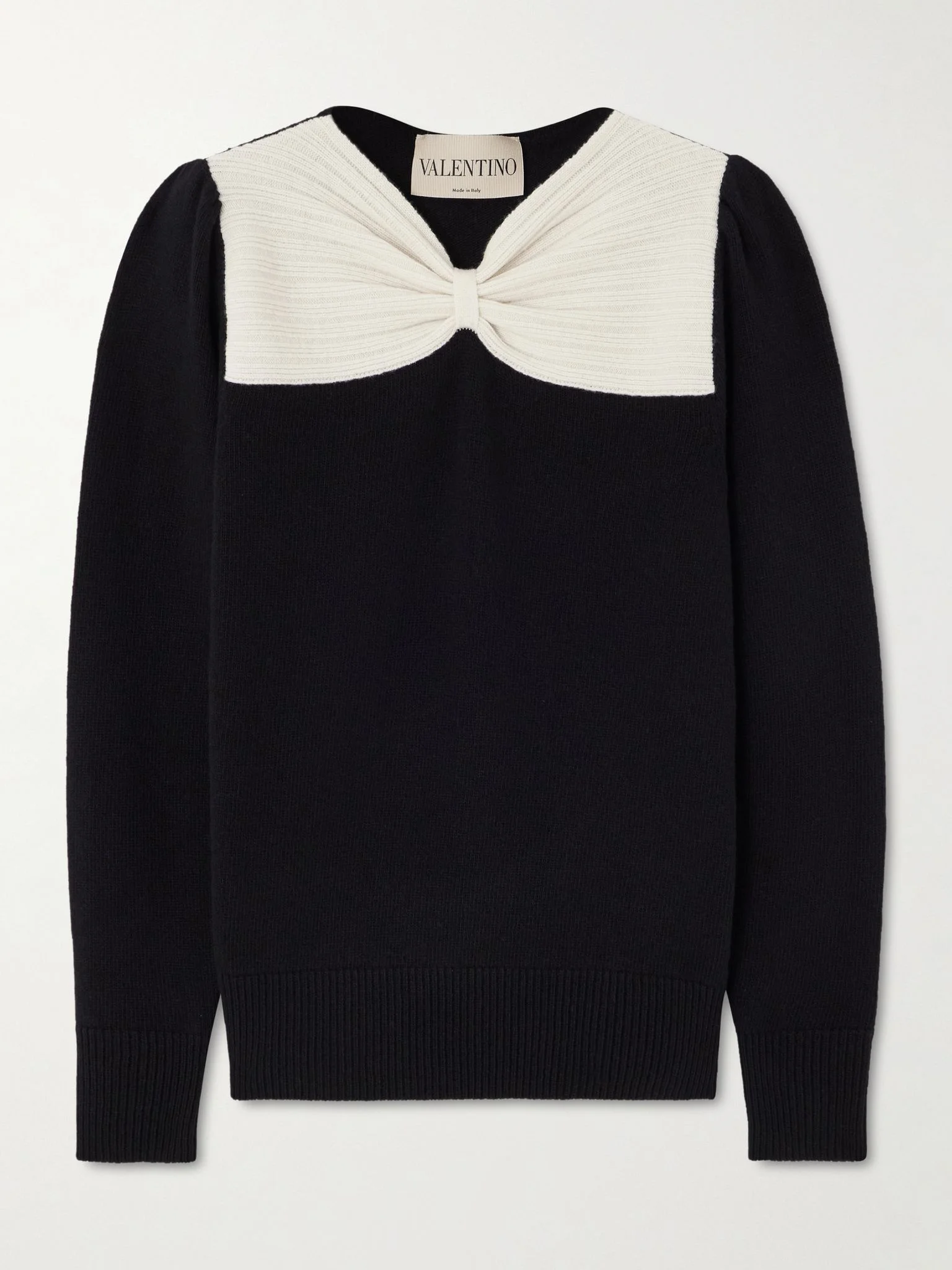Bow-detailed two-tone wool sweater Black - 1