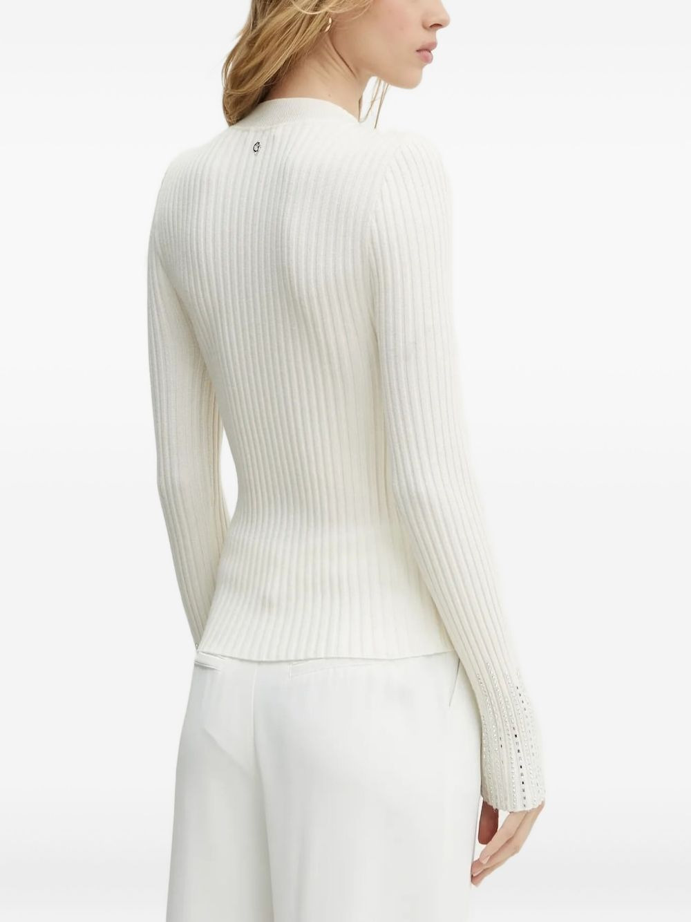 ribbed embellished-neckline sweater - 2
