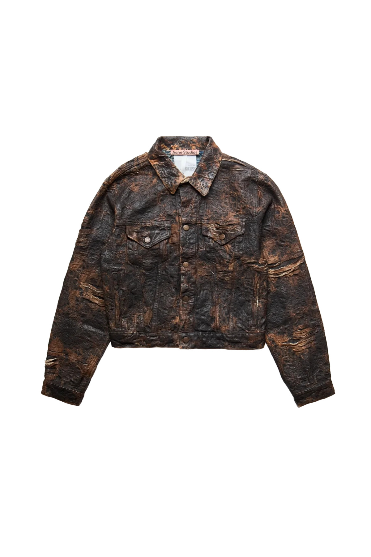 Acne Studios Distressed Denim Jacket With Monogram Coating Brown - 1