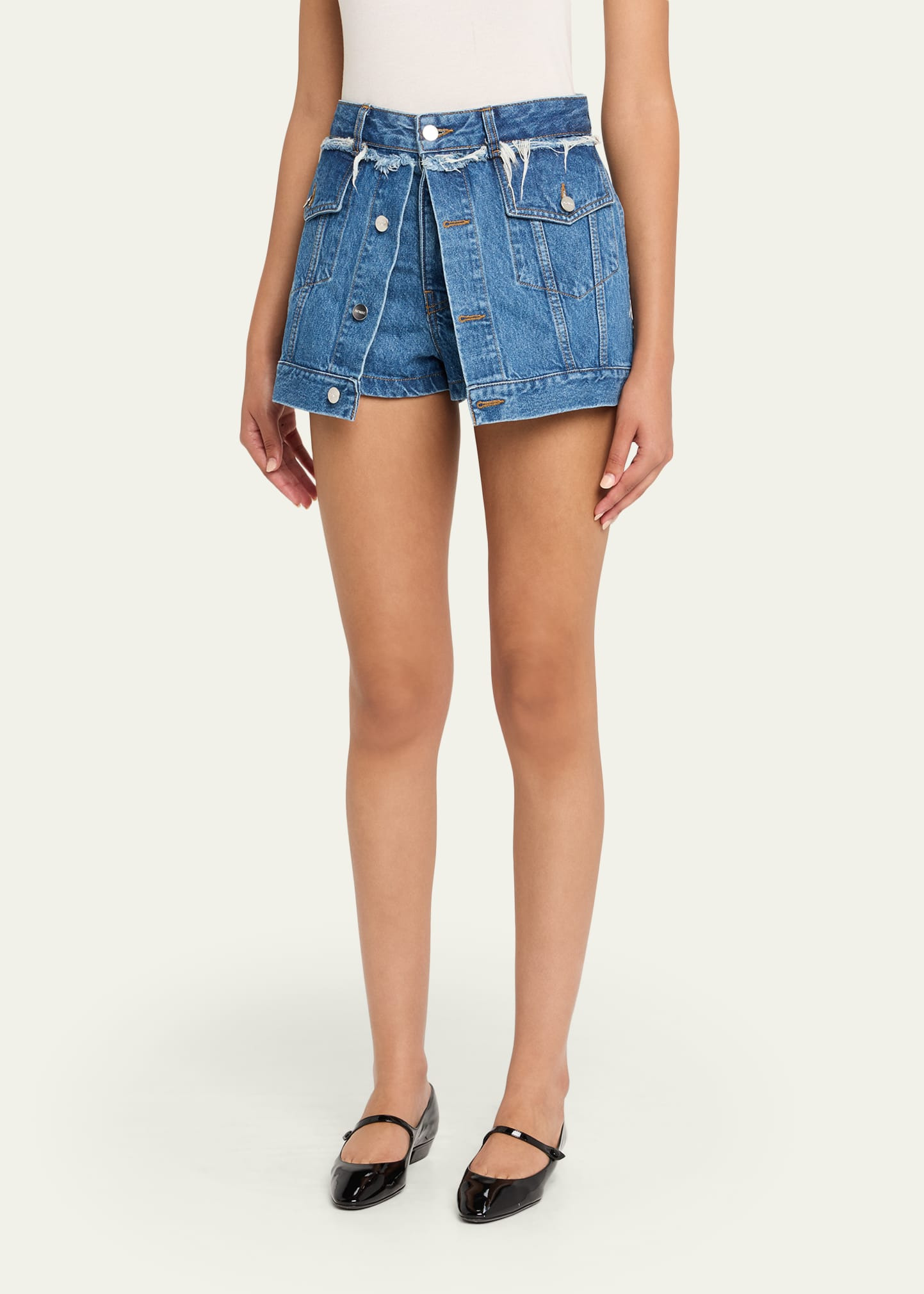 Layered Denim Shorts - 4