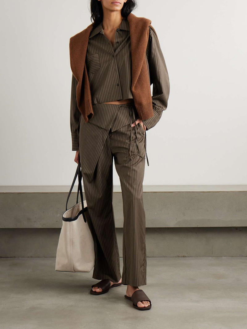 DEIJI STUDIOS Folded asymmetric pinstriped wool wide-leg pants Brown outlook