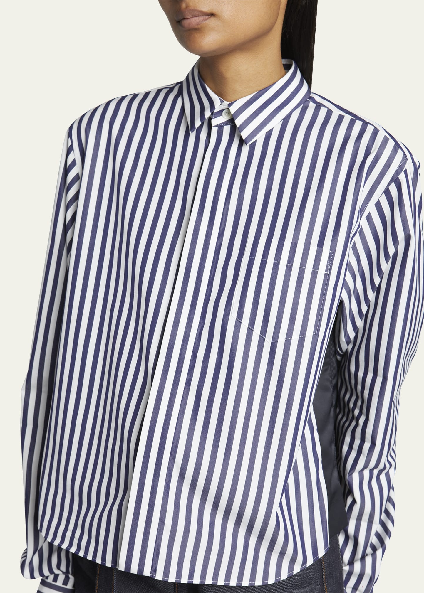 Stripe Poplin Button Down Shirt with Nylon Back - 5