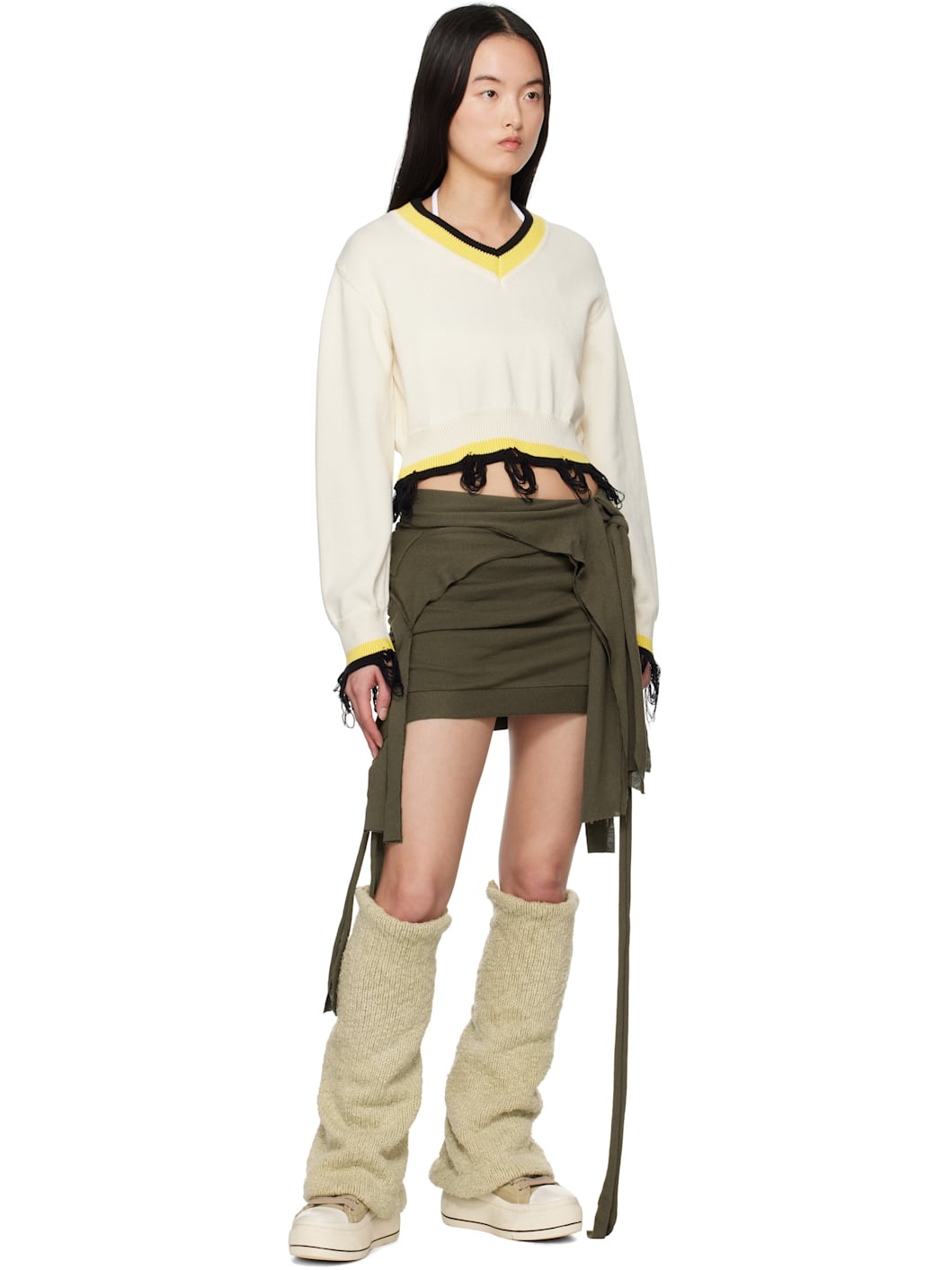 Off-White Cropped V-neck Sweater - 4