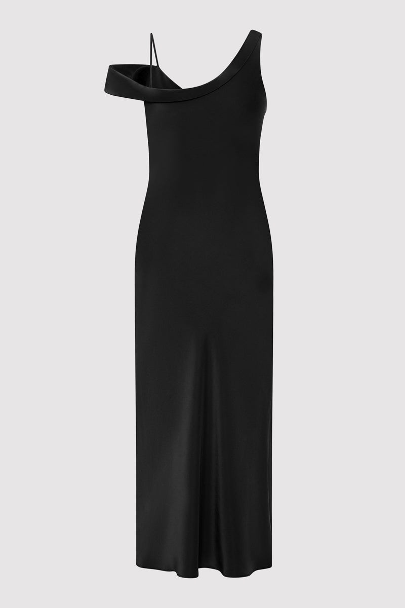 ST. AGNI Silk Drape Dress - Black outlook
