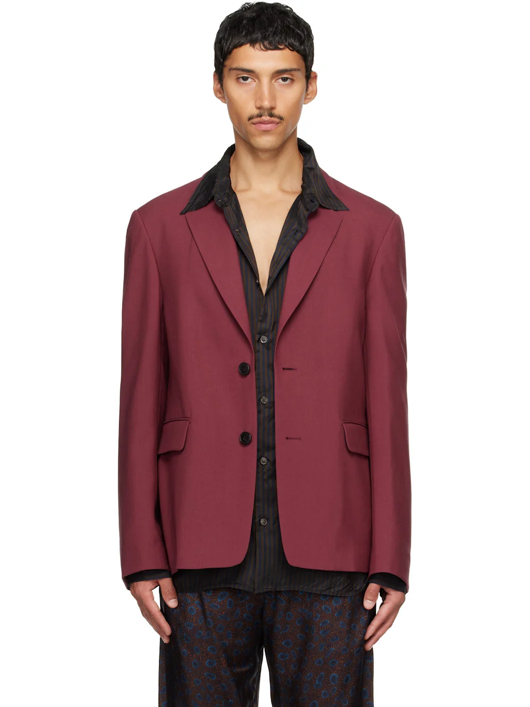 Burgundy Wool Blazer - 1