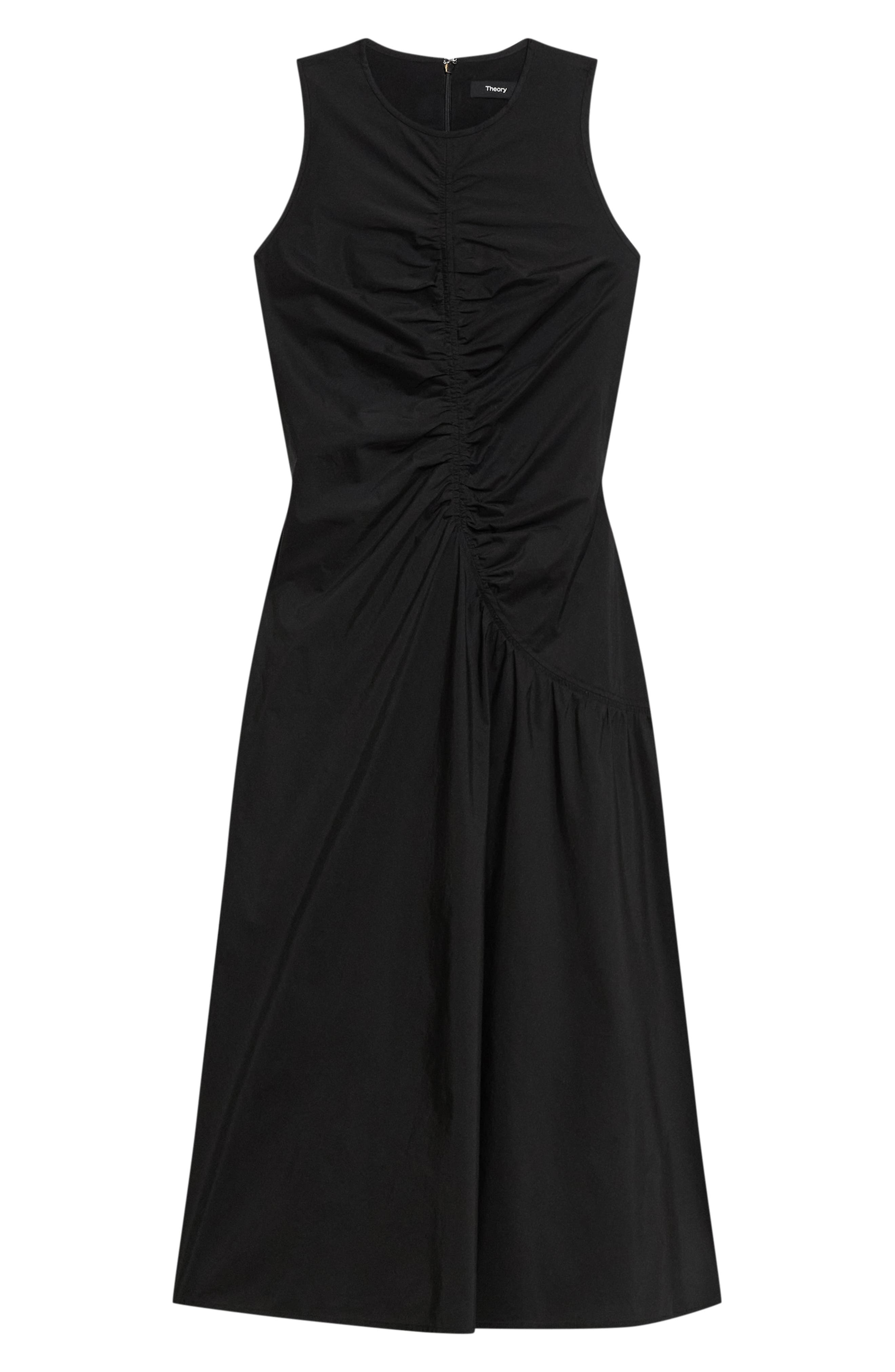 Theory Asymmetric Ruched Sleeveless Midi Dress in Black at Nordstrom - 5