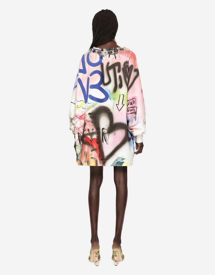 Long jersey sweatshirt with graffiti print - 2