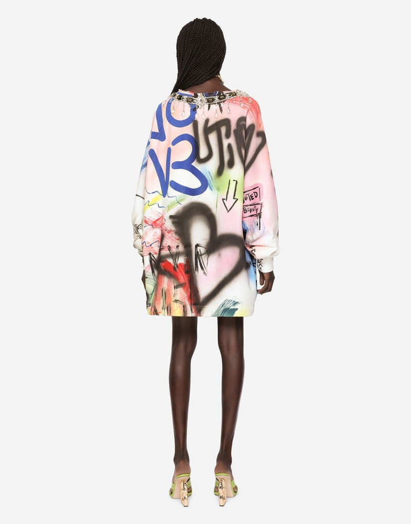 Long jersey sweatshirt with graffiti print 1