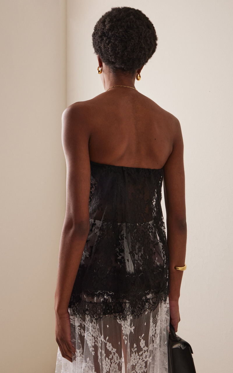 Strapless Cotton-Blend Lace Top black 4