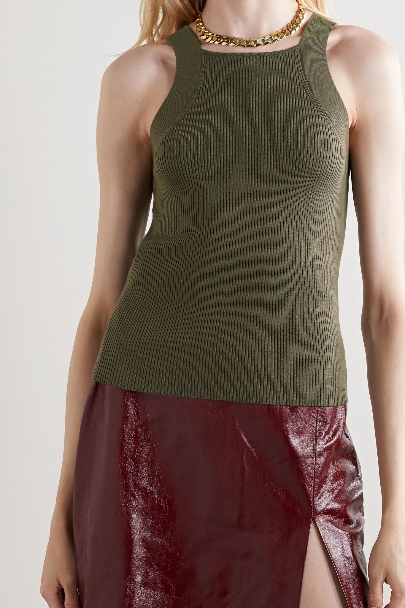 Ribbed merino wool-blend tank and cardigan - 5