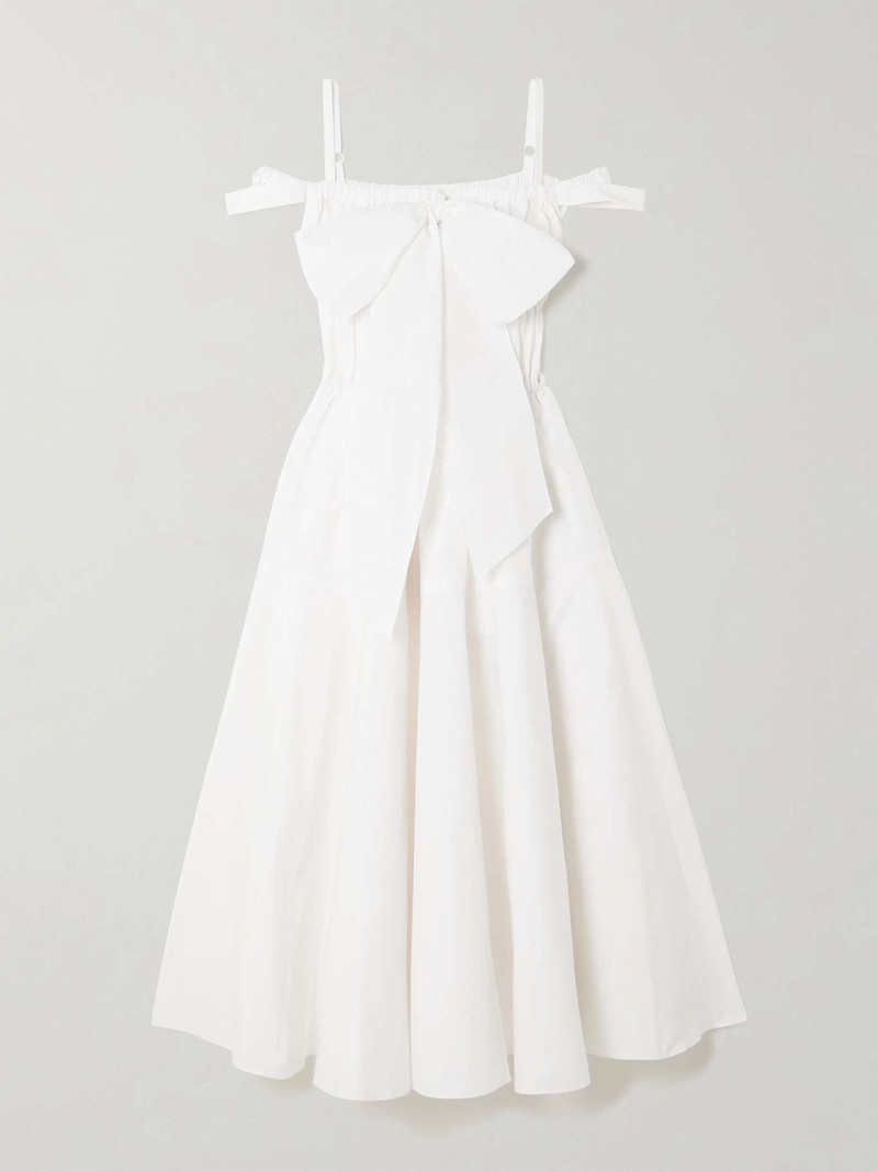 Cold-shoulder bow-detailed shirred poplin maxi dress - 1