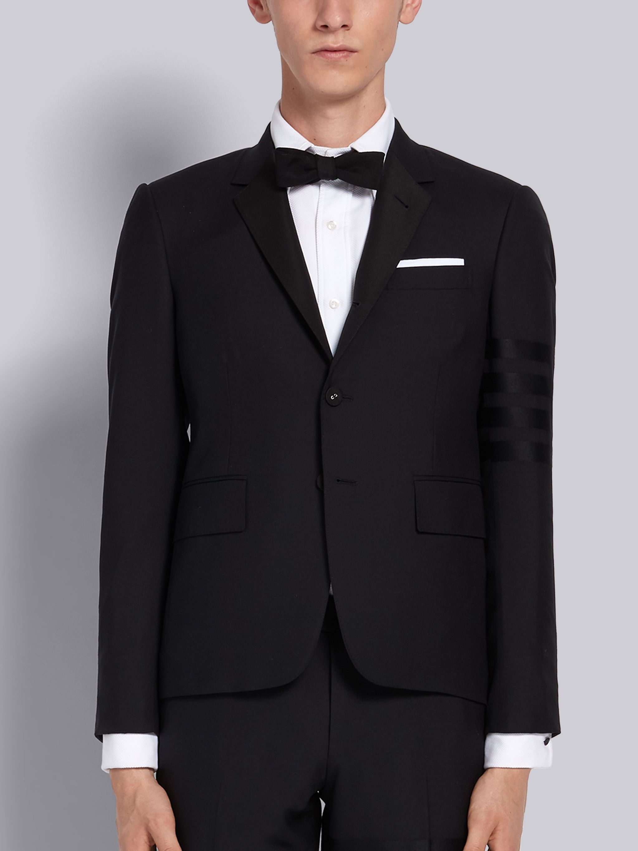 Black Silk Faille High Armhole 4-Bar Sport Coat - 1