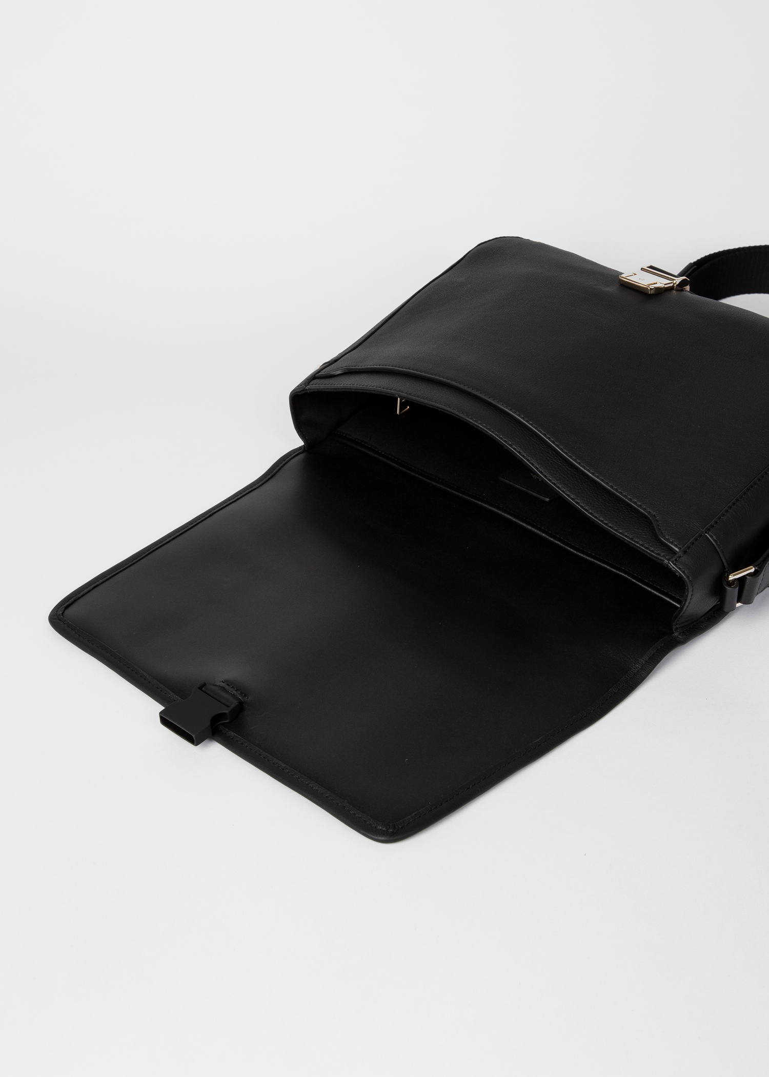 Black Leather 'Signature Stripe' Messenger Bag - 5