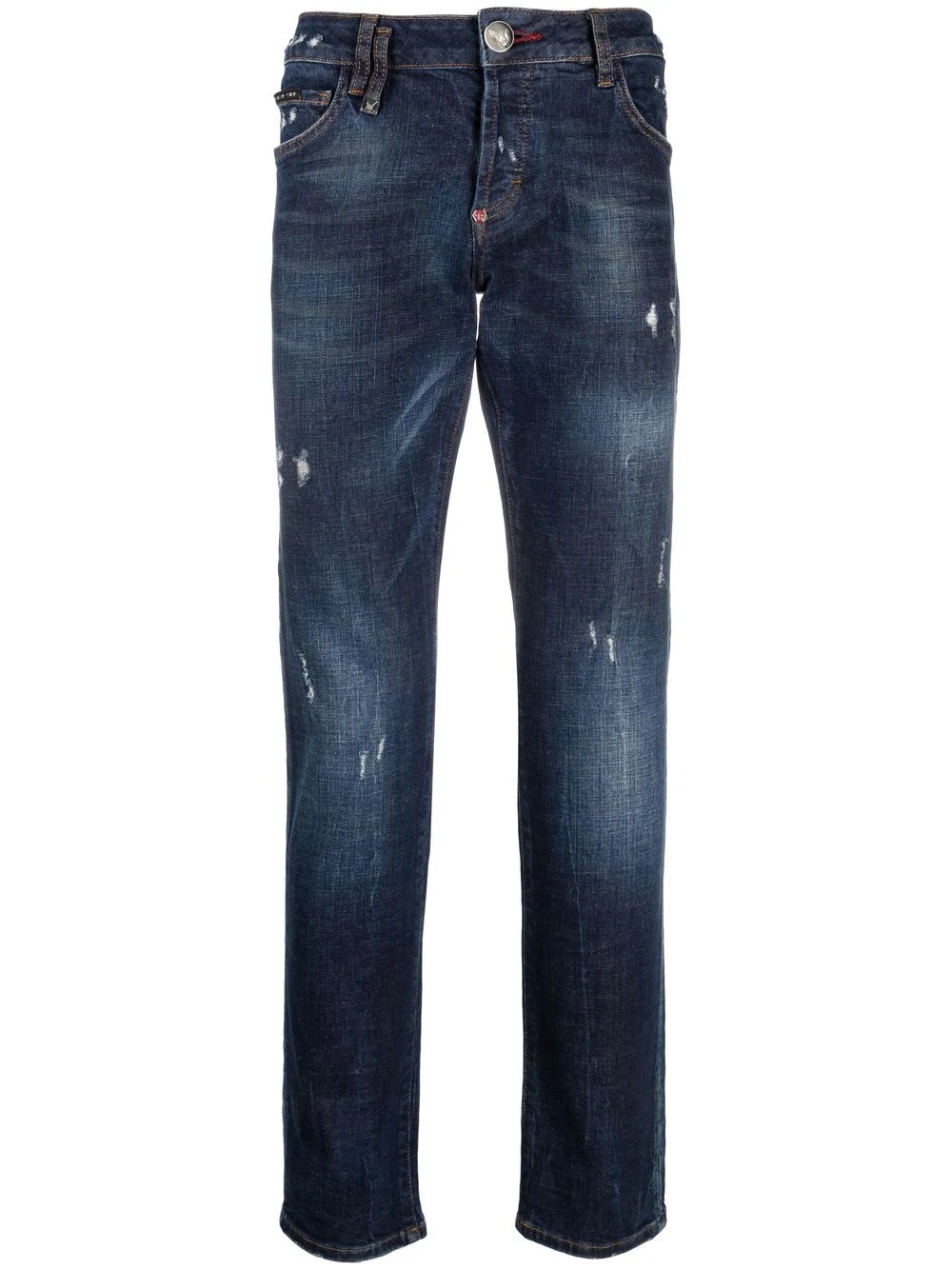 straight-cut distressed jeans - 1