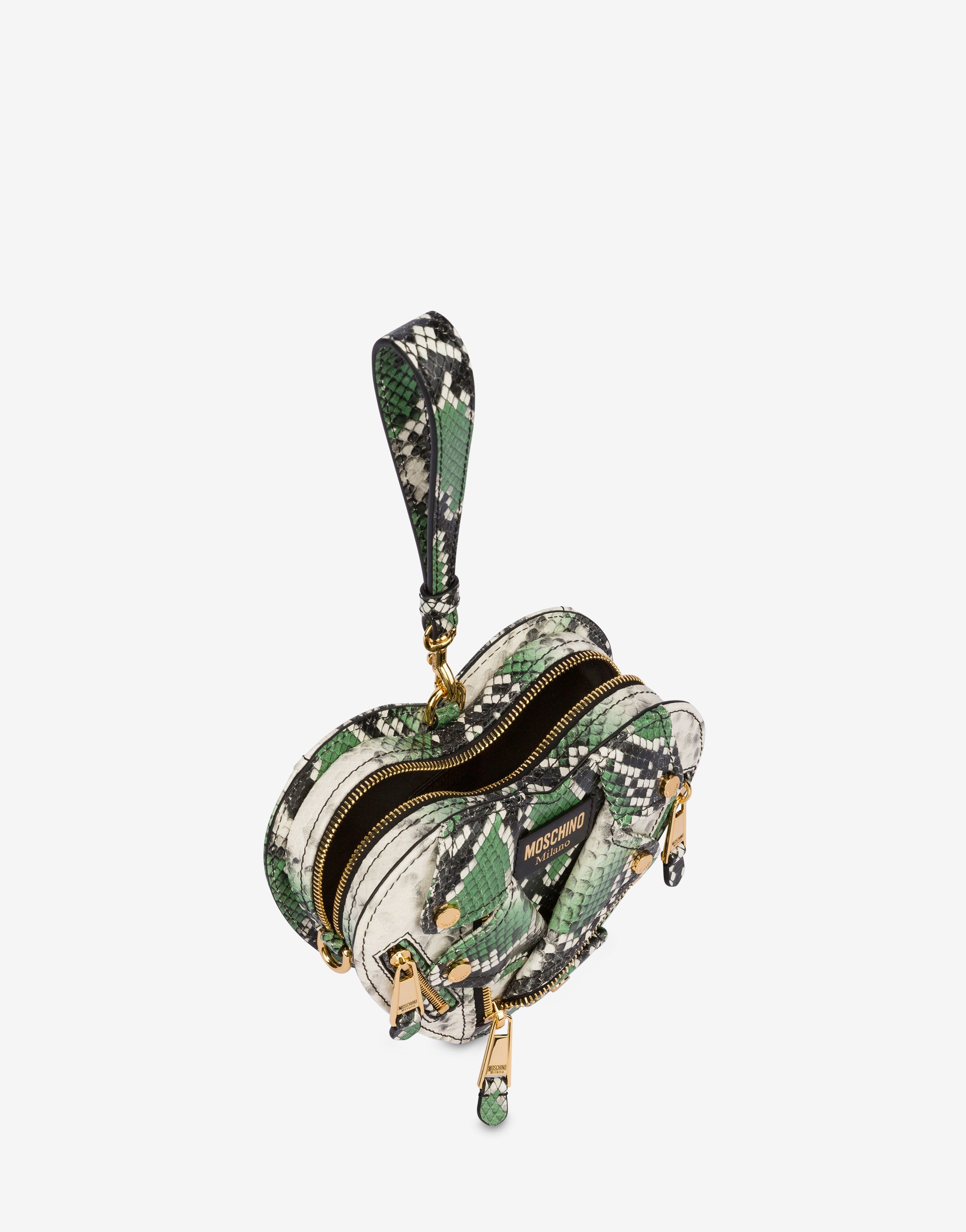 SMALL PYTHON-PRINT HEART BIKER BAG - 3