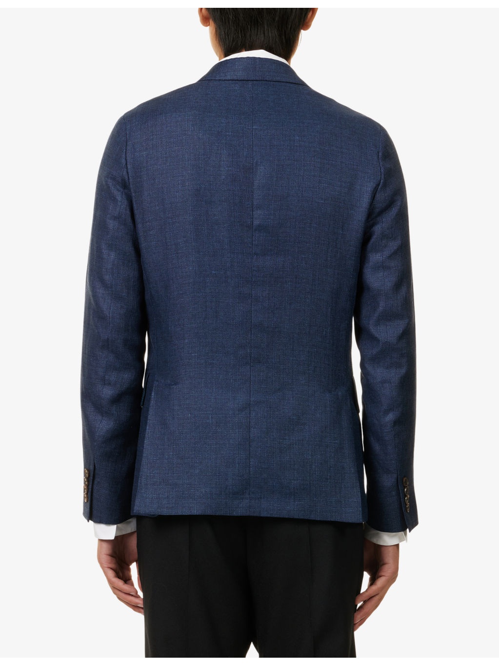 Notched-Lapel Long-Sleeves Linen-Wool Blend Jacket - 4