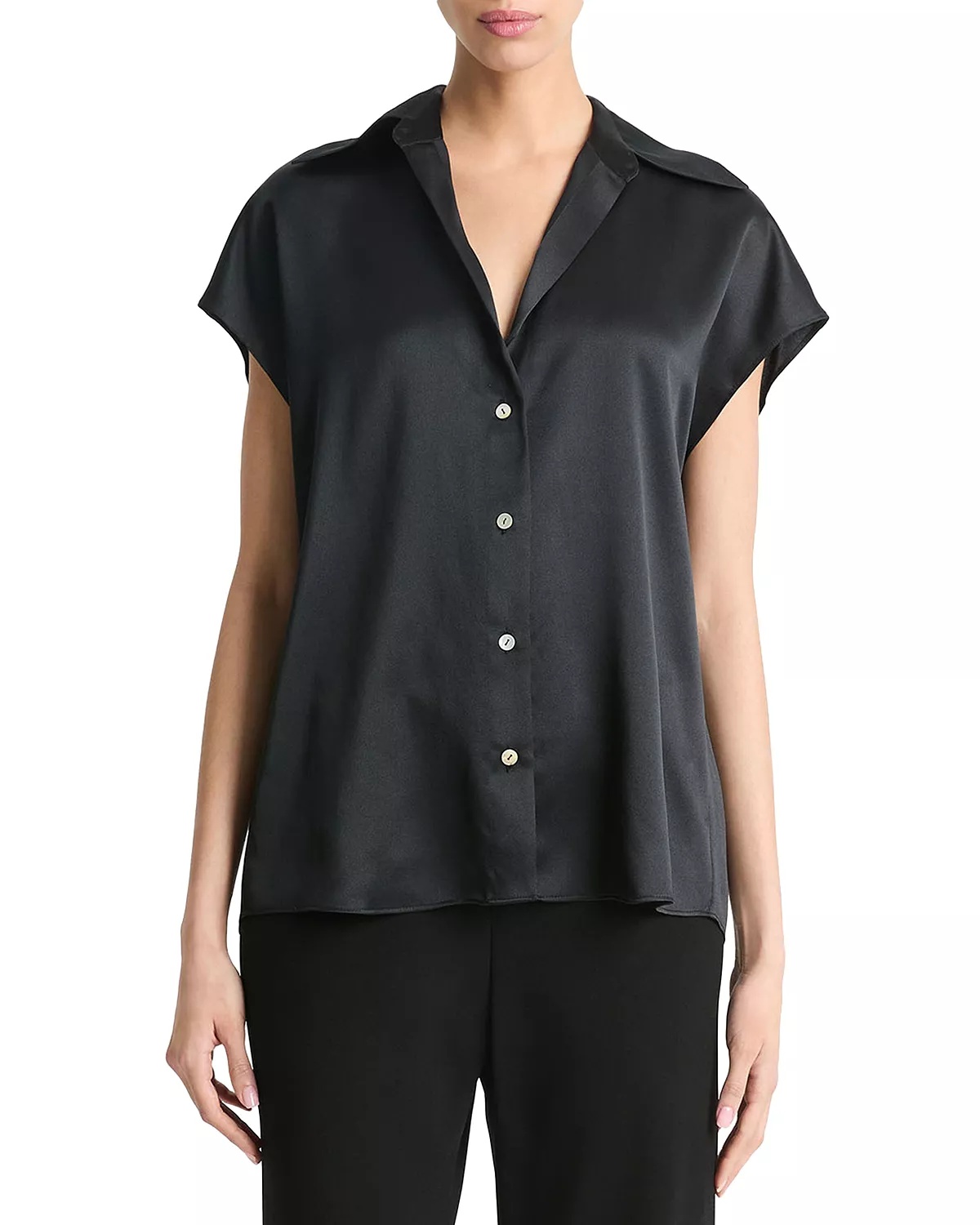 Silk Cap Sleeve Ruched Back Shirt - 1