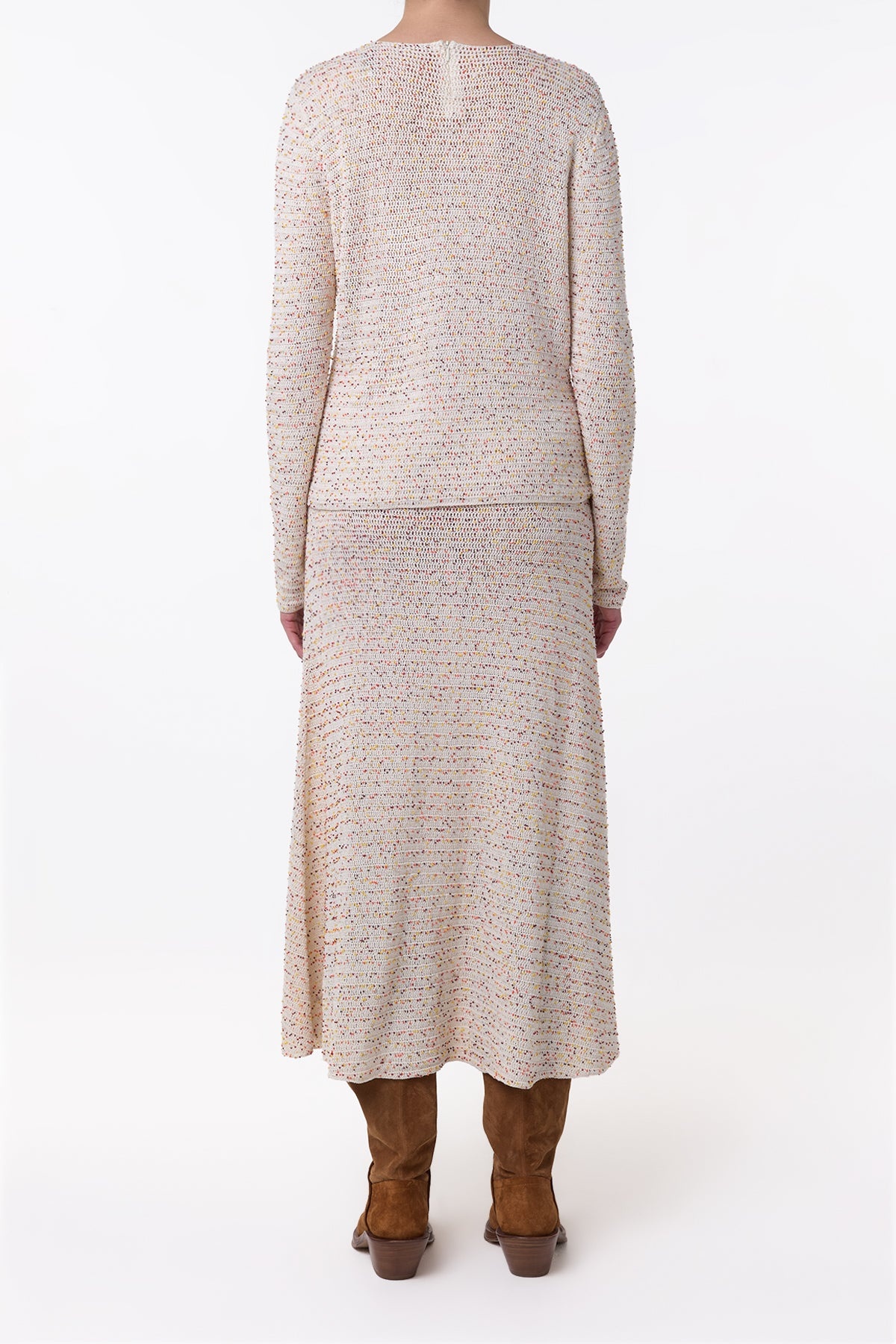 Pan Knit Maxi Skirt in Ivory Multi Beaded Cashmere - 4