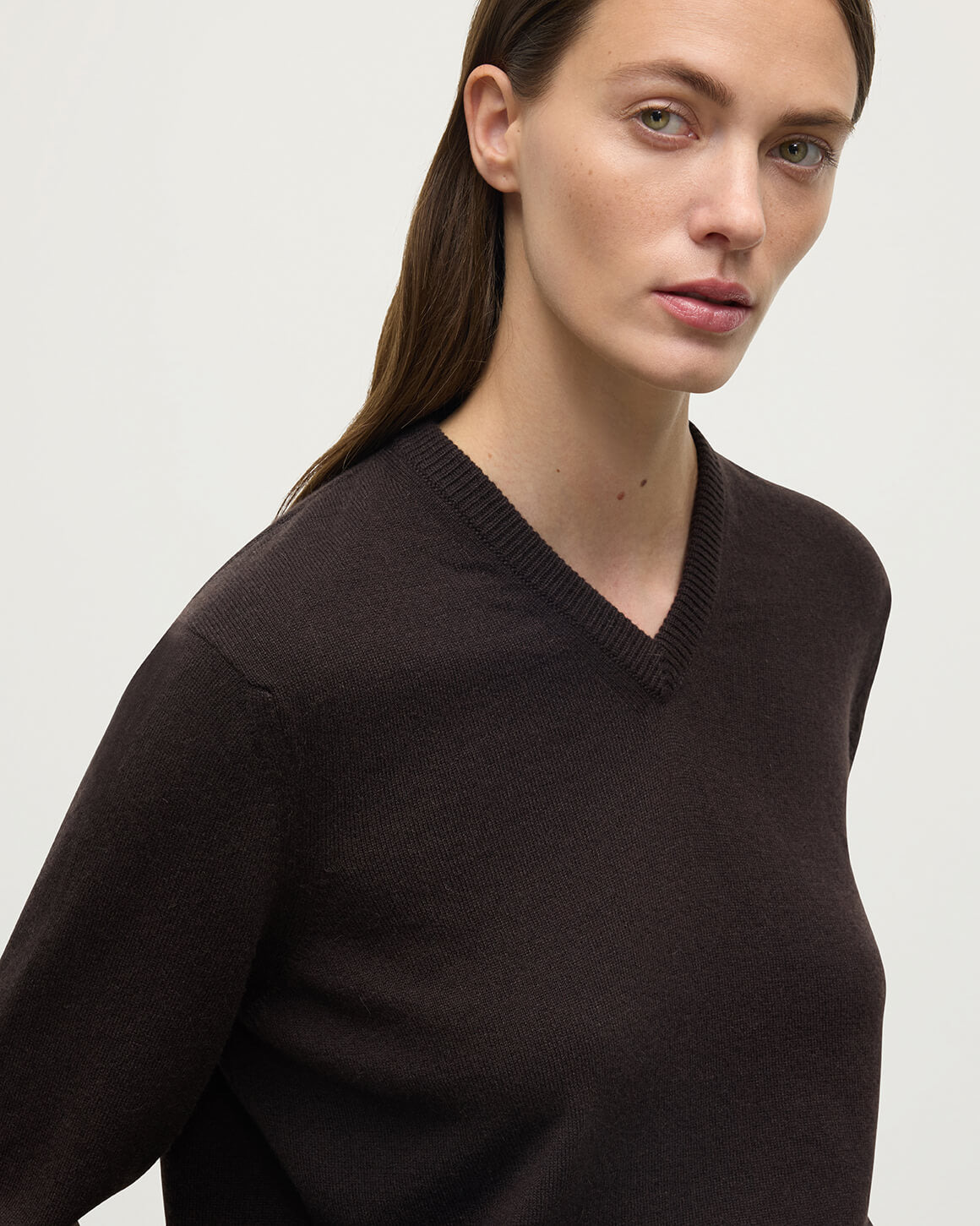 Classic Cashmere Brown V Neck Jumper - 5
