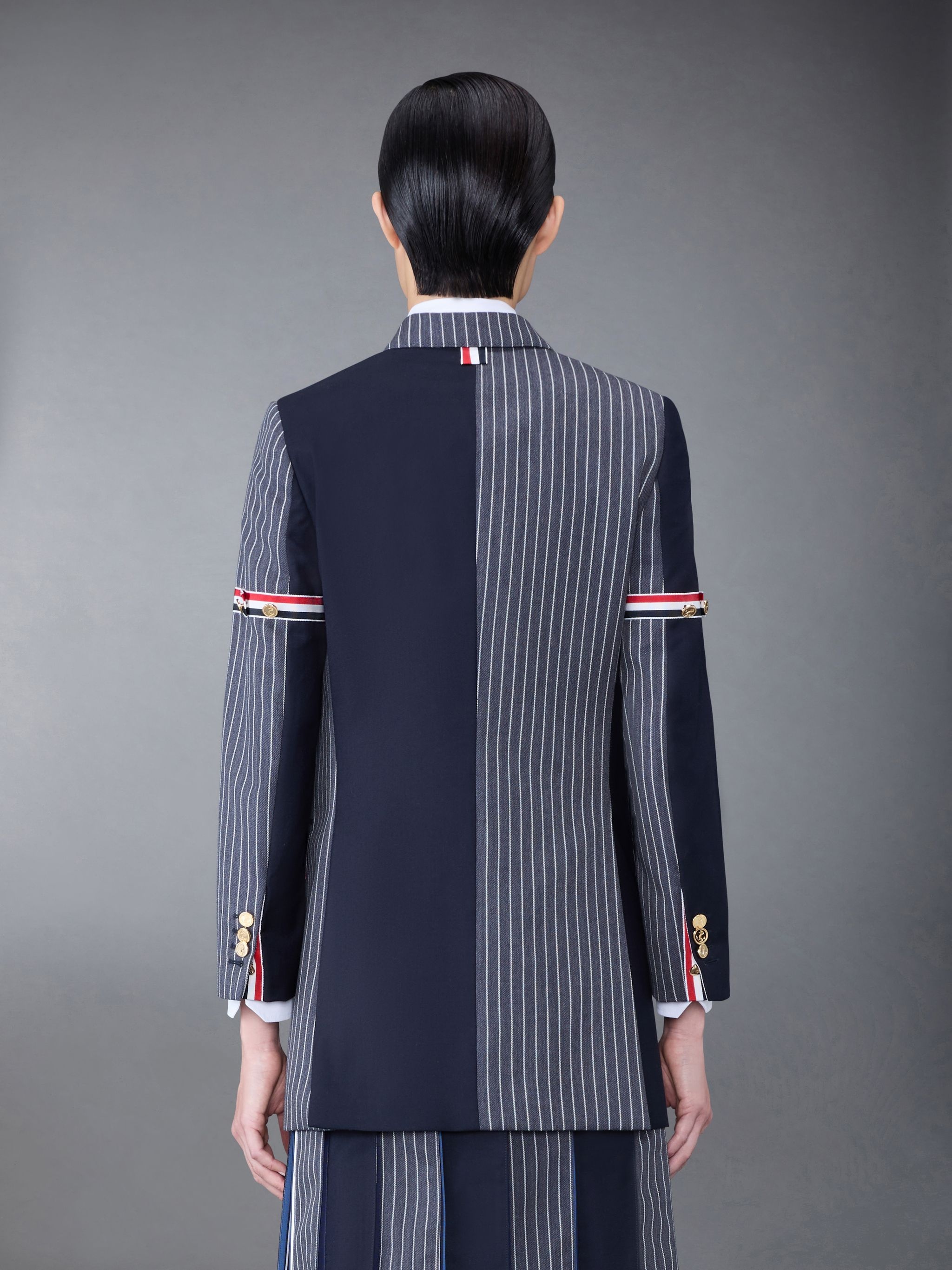 Fun-Mix Pinstripe and Super 120's Armband Double Breasted Classic Sport Coat - 2