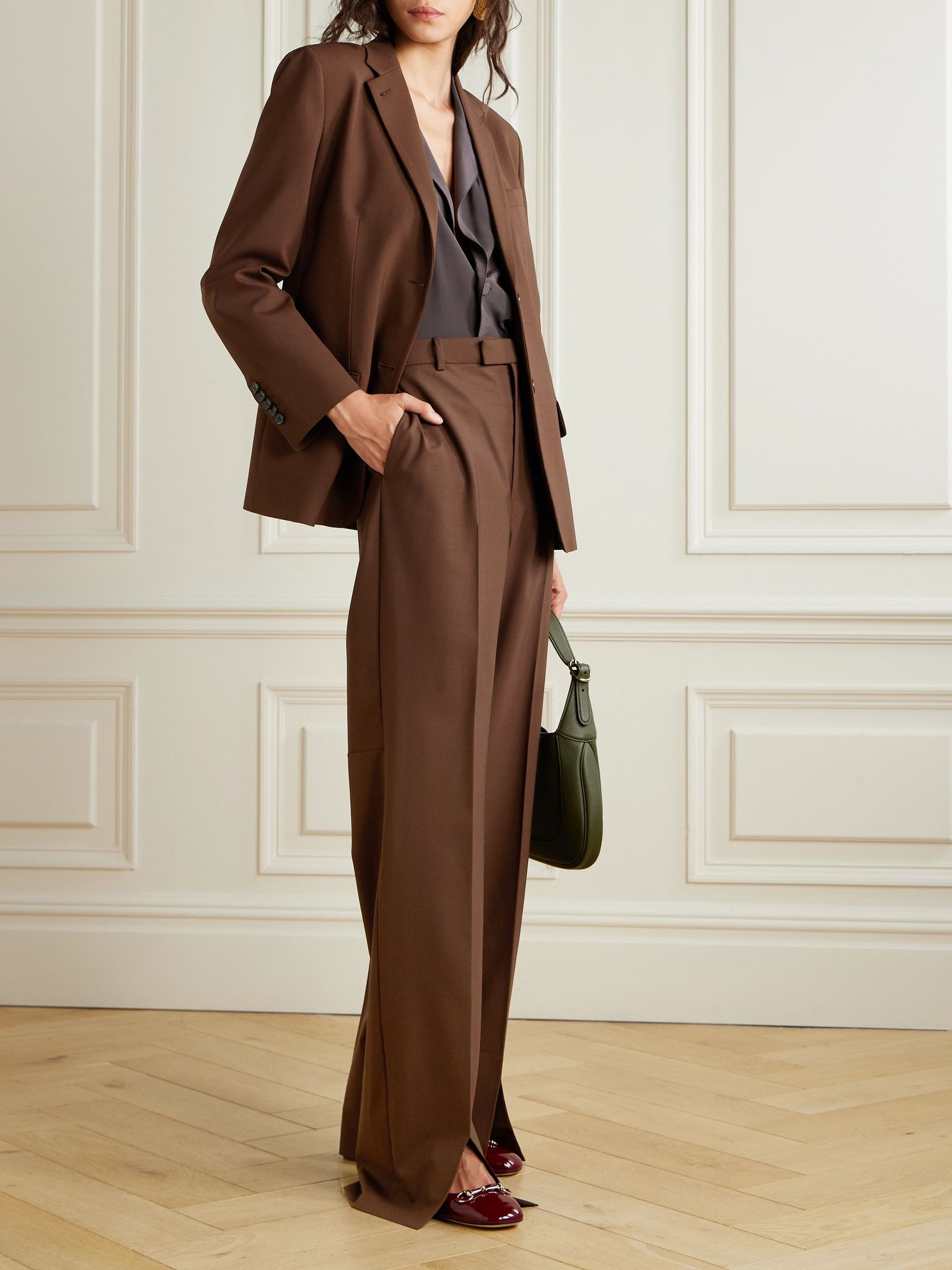 Wool-blend wide-leg pants Brown - 2