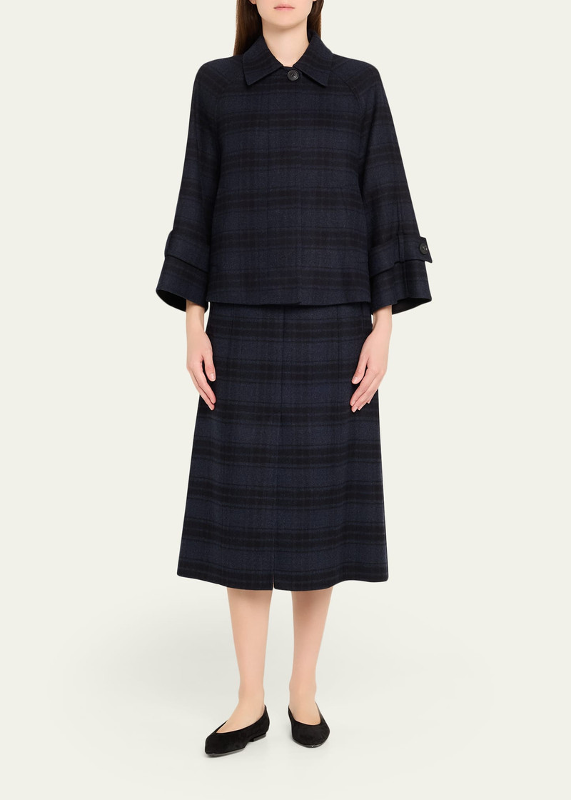 AKRIS Check Wool Double Face A-Line Midi Skirt outlook