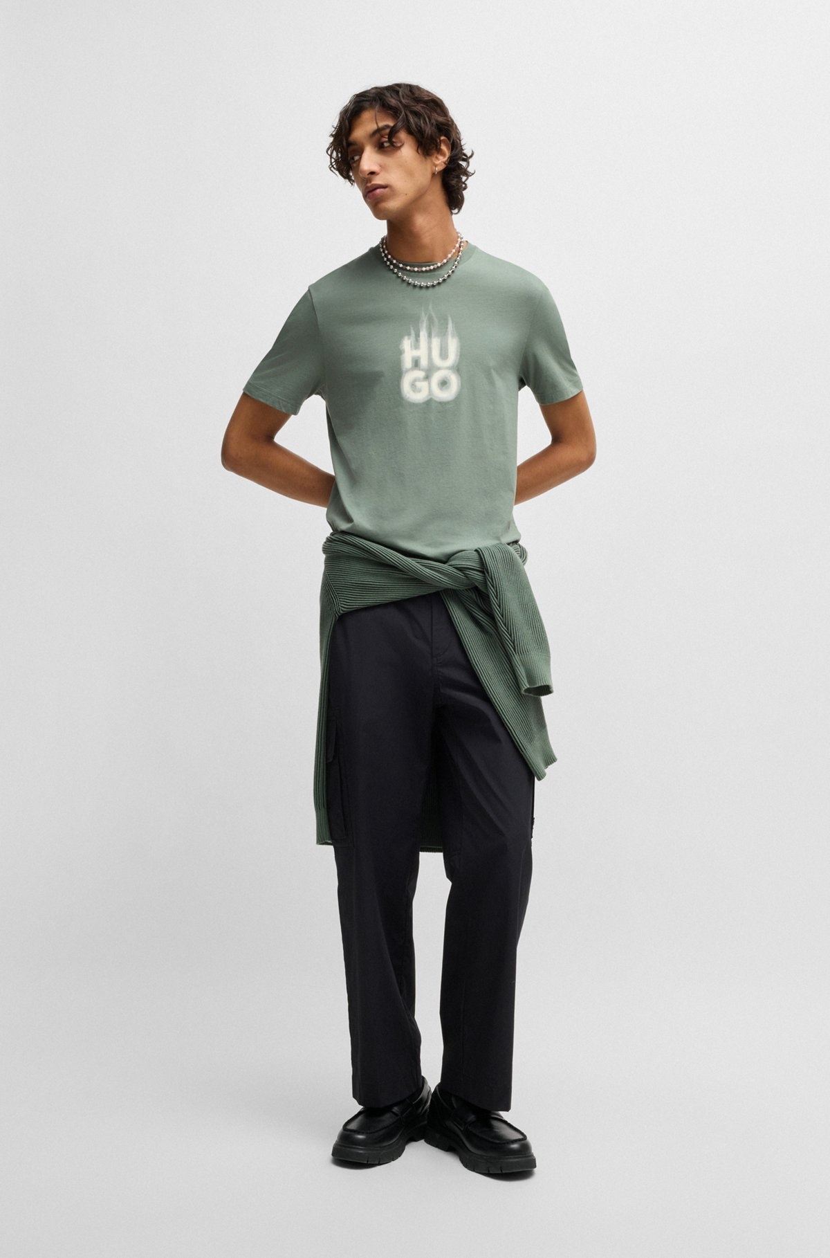 COTTON-JERSEY T-SHIRT WITH STACKED SMOKE LOGO - 4