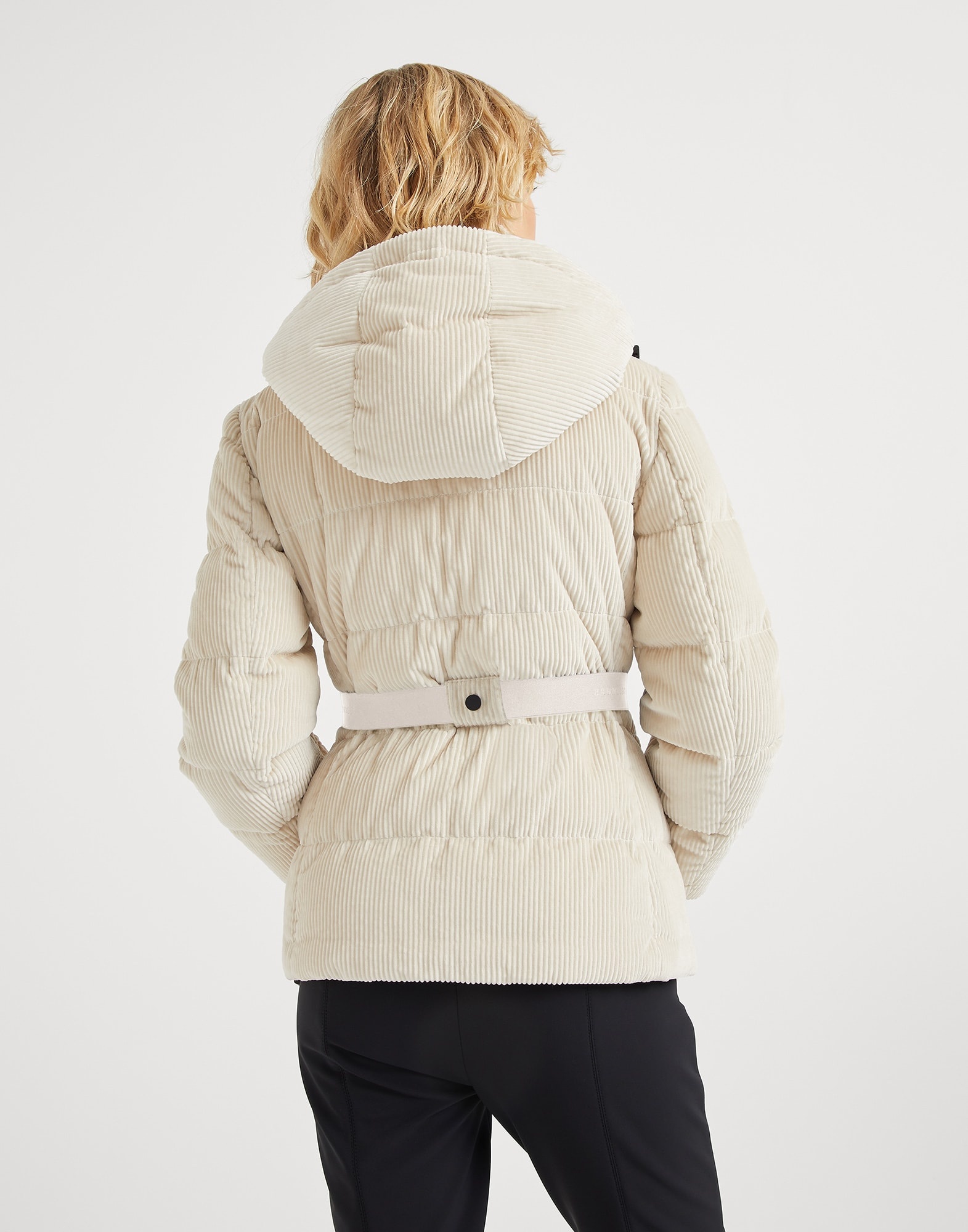 Bonded cotton corduroy mountain down jacket with detachable hood and precious zip detail - 2
