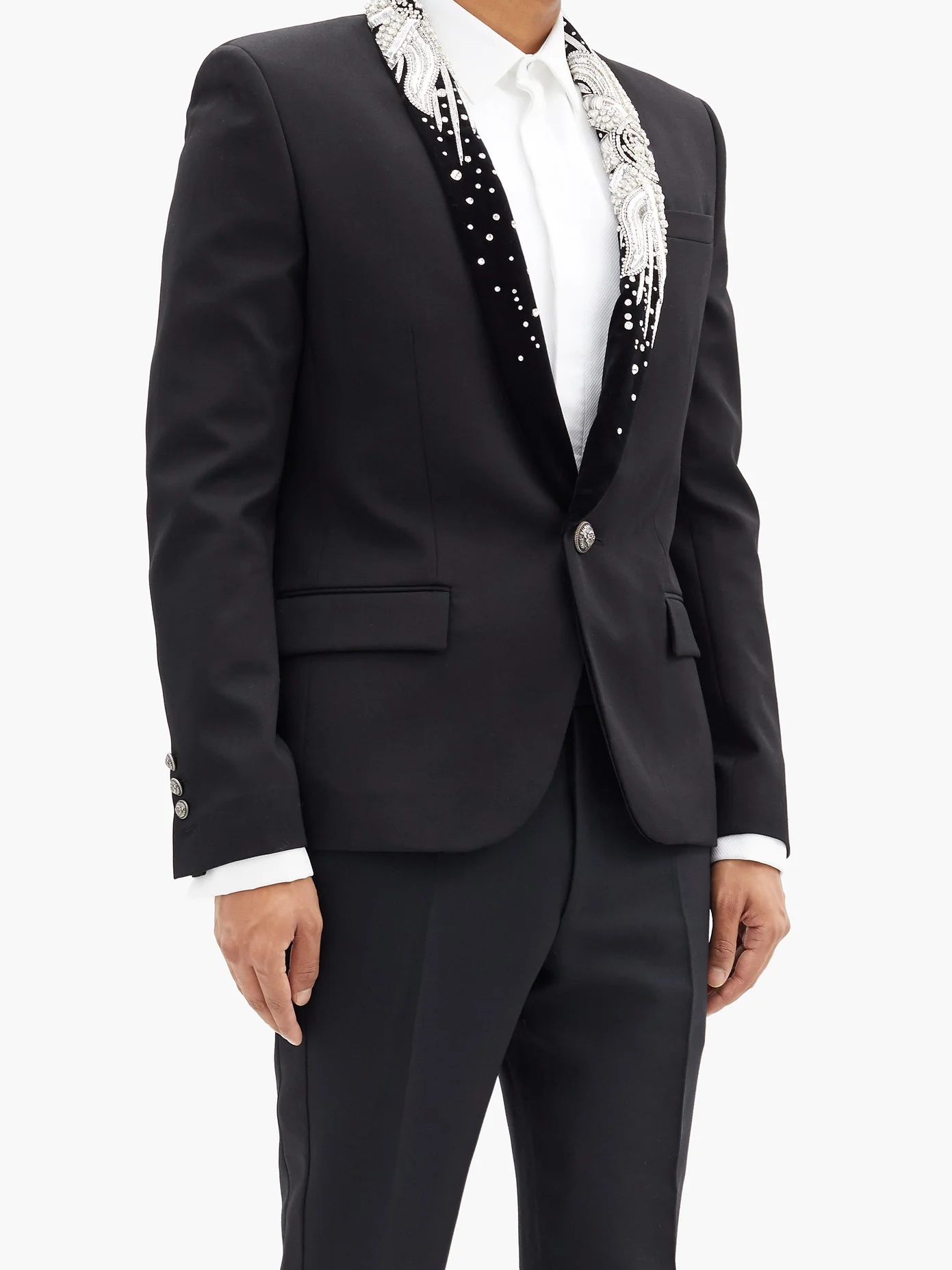 Zardozi-embroidered wool-barathea tuxedo jacket - 6