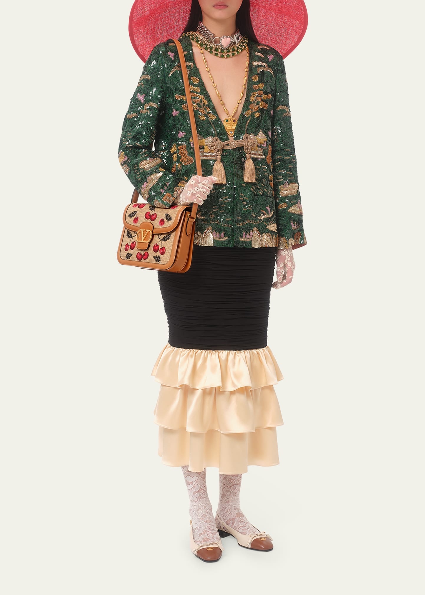 9 to 5 Cherries Jacquard Saddle Crossbody Bag - 5