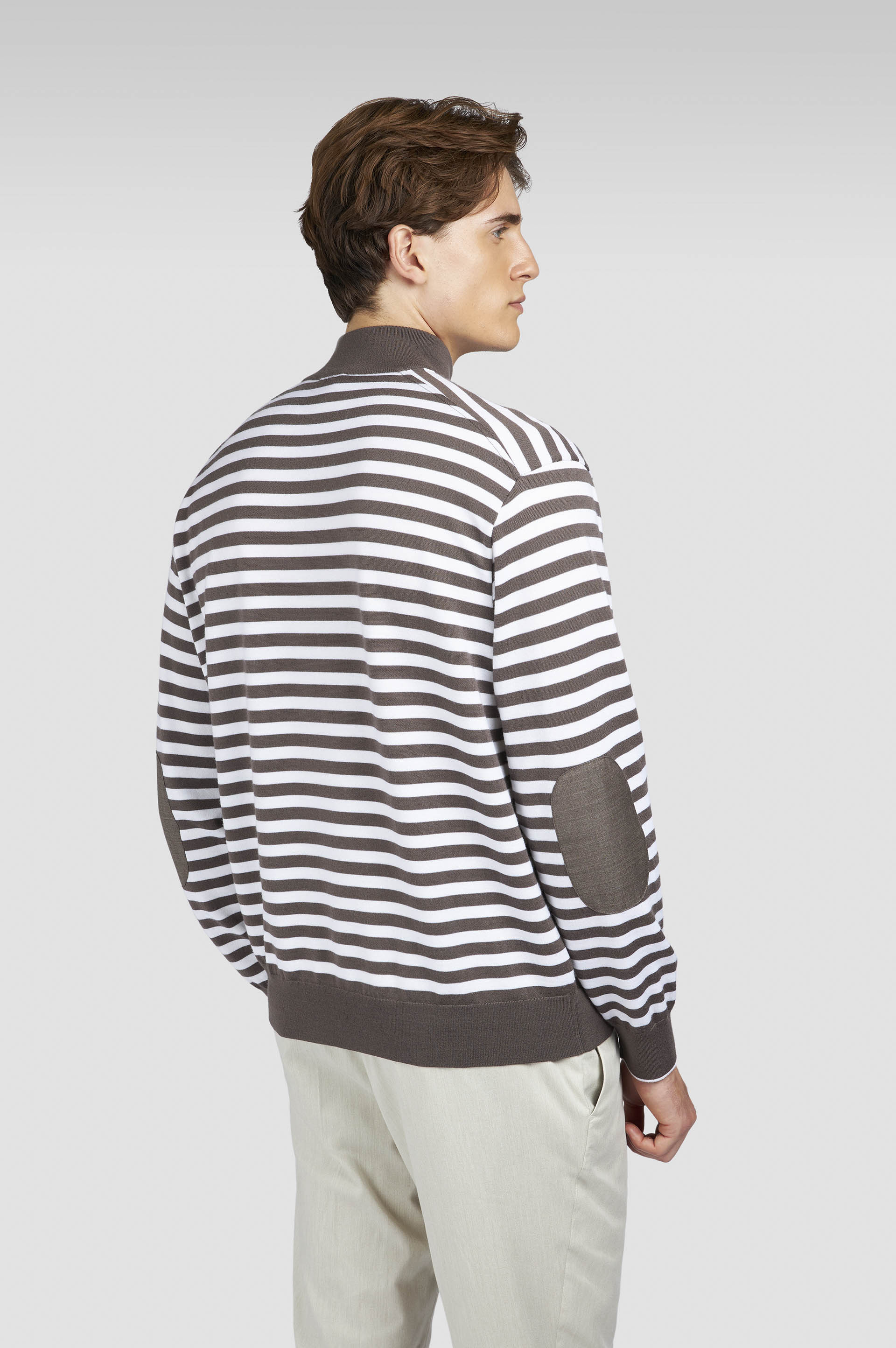 STRIPED WOOL CASHMERE HALF ZIP SWEATER - 3