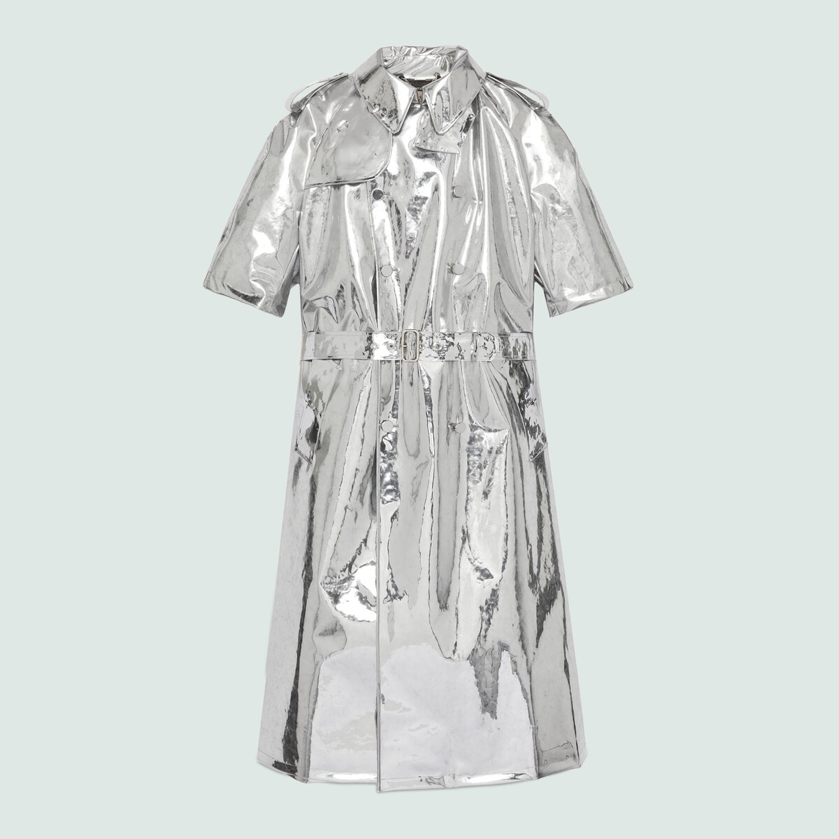 Mirror effect belted coat - 1