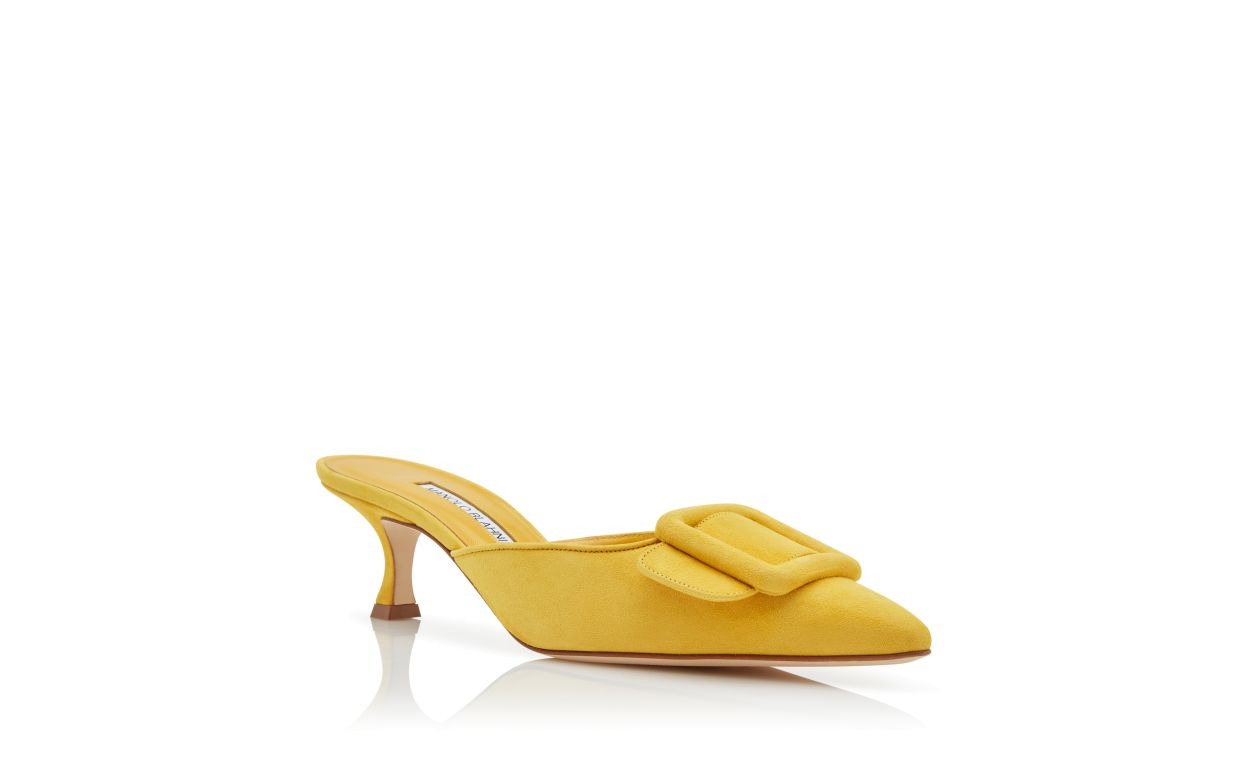 Yellow Suede Buckle Mules - 3
