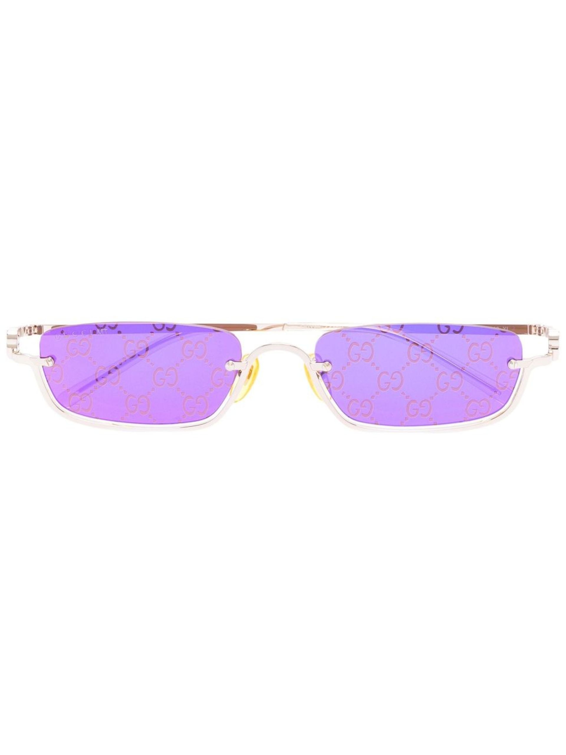 gold-tone logo print rectangular sunglasses - 1